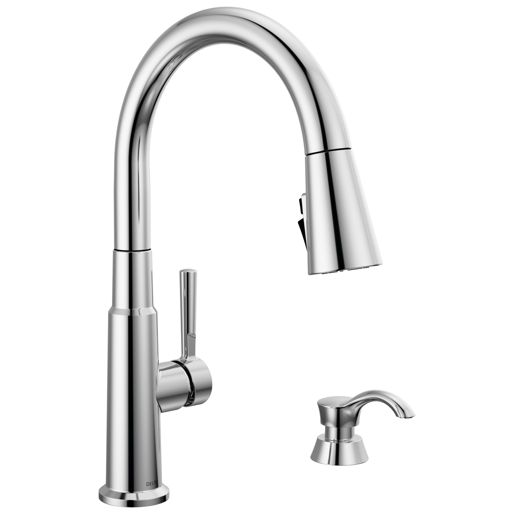 Single Handle Pull-Down Kitchen Faucet with Soap Dispenser and ShieldSpray® Technology in Chrome