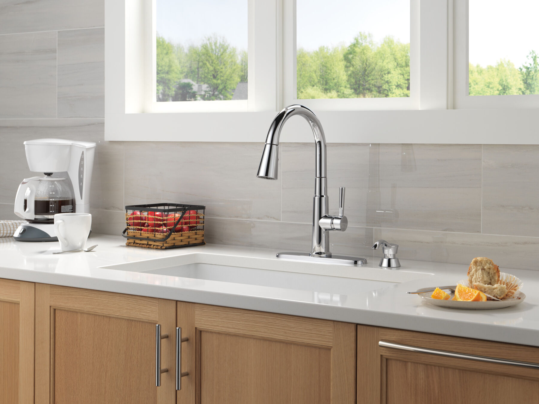 Single Handle Pull-Down Kitchen Faucet with Soap Dispenser and ShieldSpray® Technology in Chrome — thumbnail 3