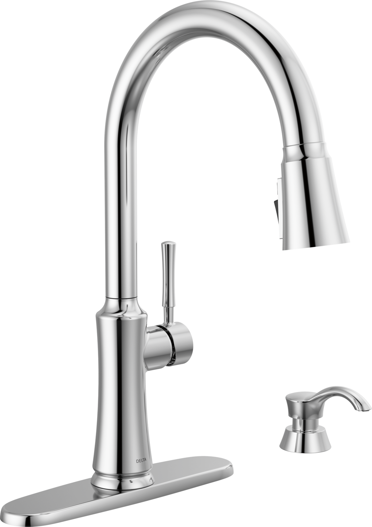 Single Handle Pull-Down Kitchen Faucet with Soap Dispenser and ShieldSpray Technology in Chrome — thumbnail 2
