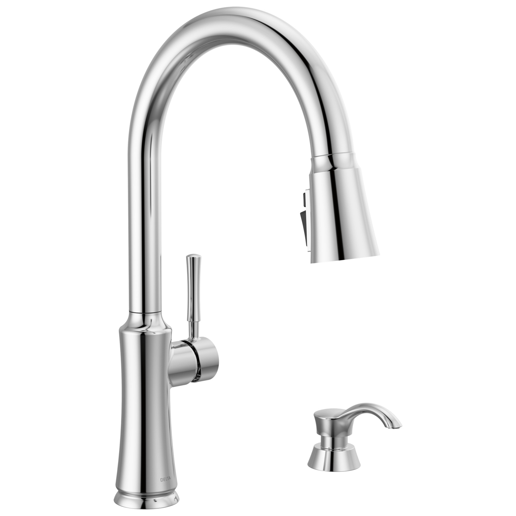 Single Handle Pull-Down Kitchen Faucet with Soap Dispenser and ShieldSpray Technology in Chrome