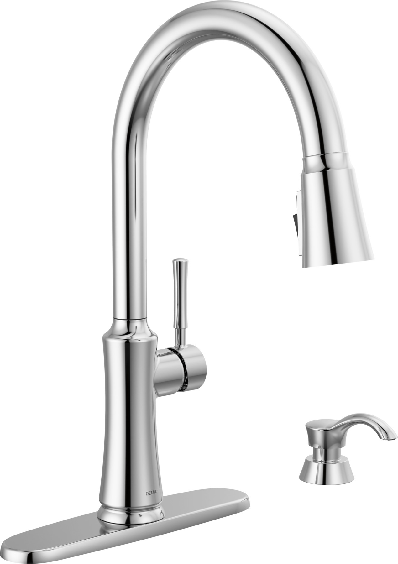 Single Handle Pull-Down Kitchen Faucet with Soap Dispenser and ShieldSpray Technology in Chrome — thumbnail 2
