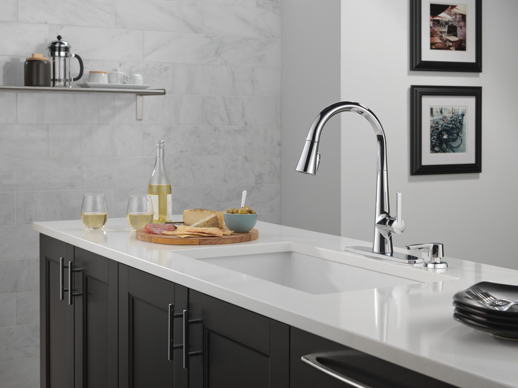 Single Handle Pull-Down Kitchen Faucet with Soap Dispenser and ShieldSpray® Technology in Chrome — thumbnail 3