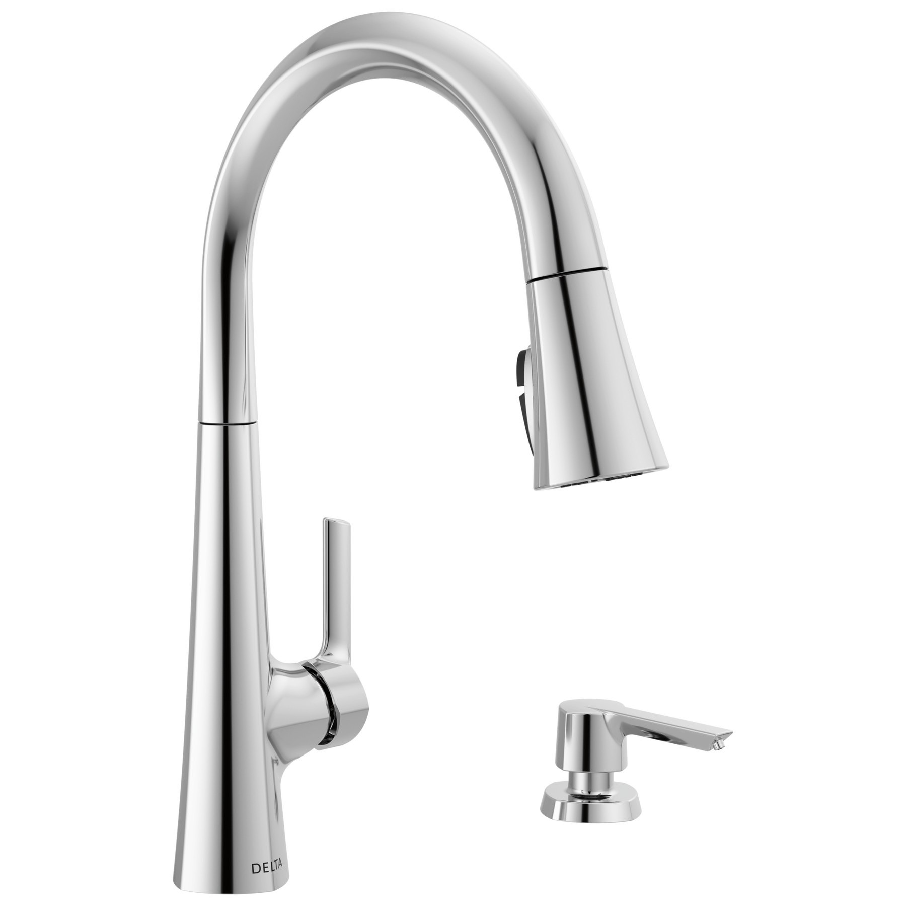 Single Handle Pull-Down Kitchen Faucet with Soap Dispenser and ShieldSpray® Technology in Chrome — image 1