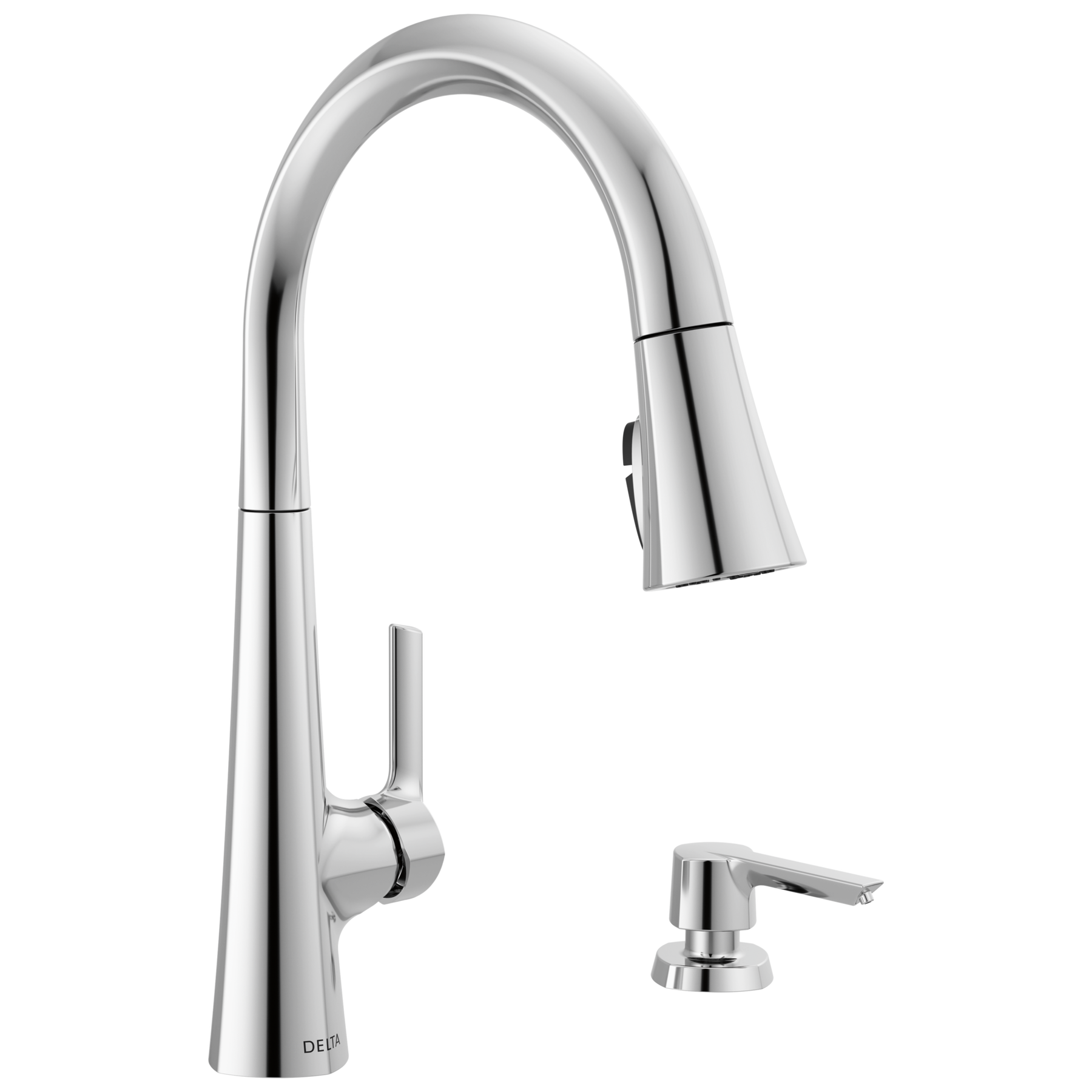 Single Handle Pull-Down Kitchen Faucet with Soap Dispenser and ShieldSpray® Technology in Chrome — image 1