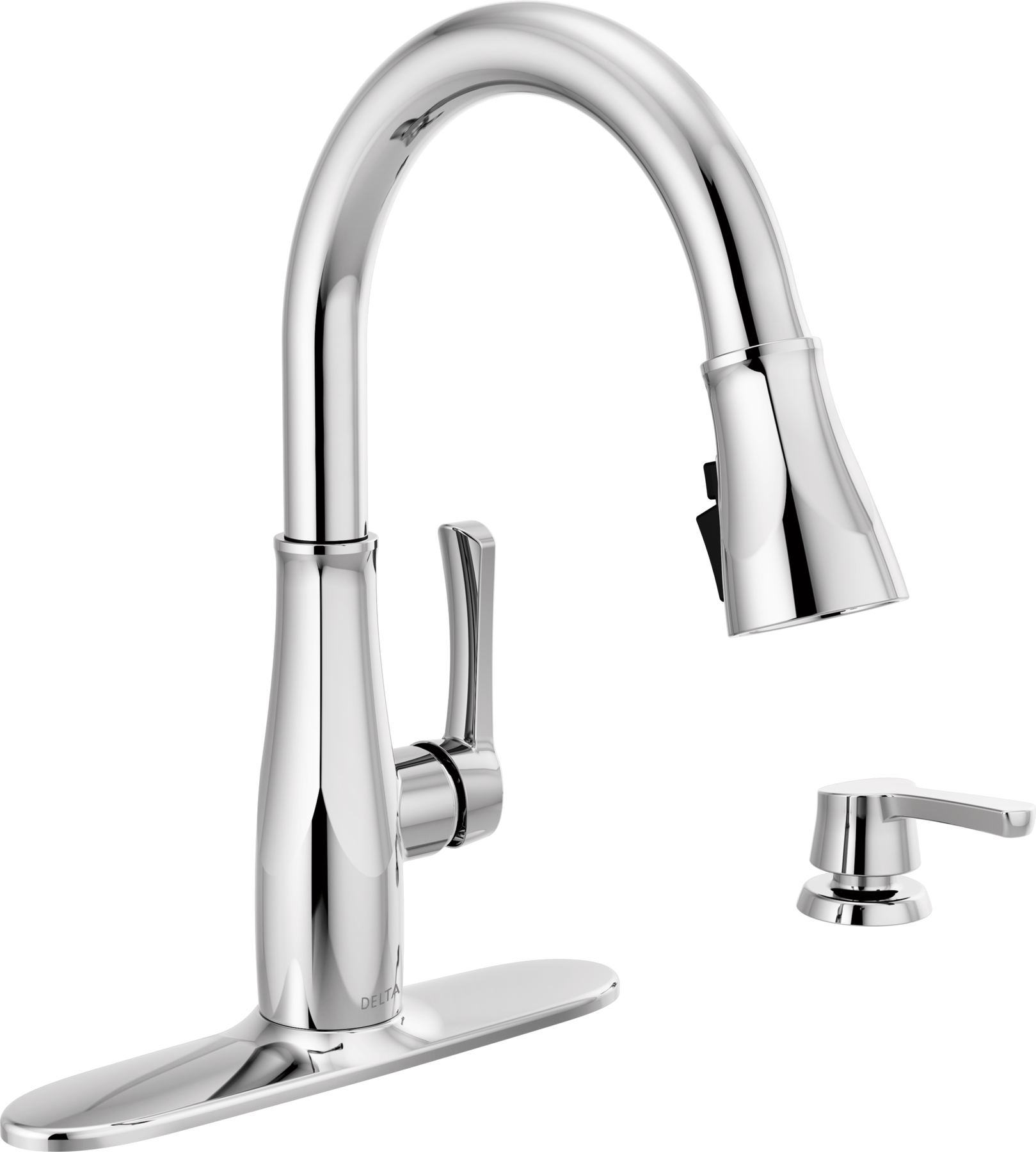 Single Handle Pull-Down Kitchen Faucet with Soap Dispenser and ShieldSpray ® Technology in Chrome — thumbnail 2