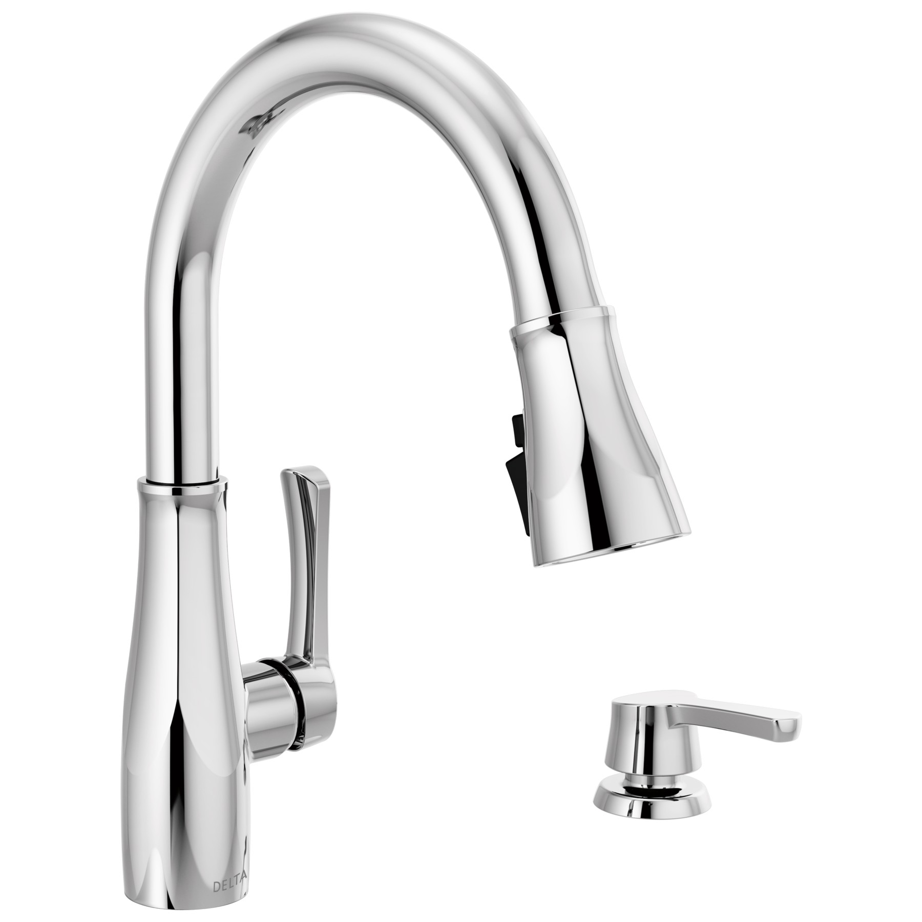 Single Handle Pull-Down Kitchen Faucet with Soap Dispenser and ShieldSpray ® Technology in Chrome