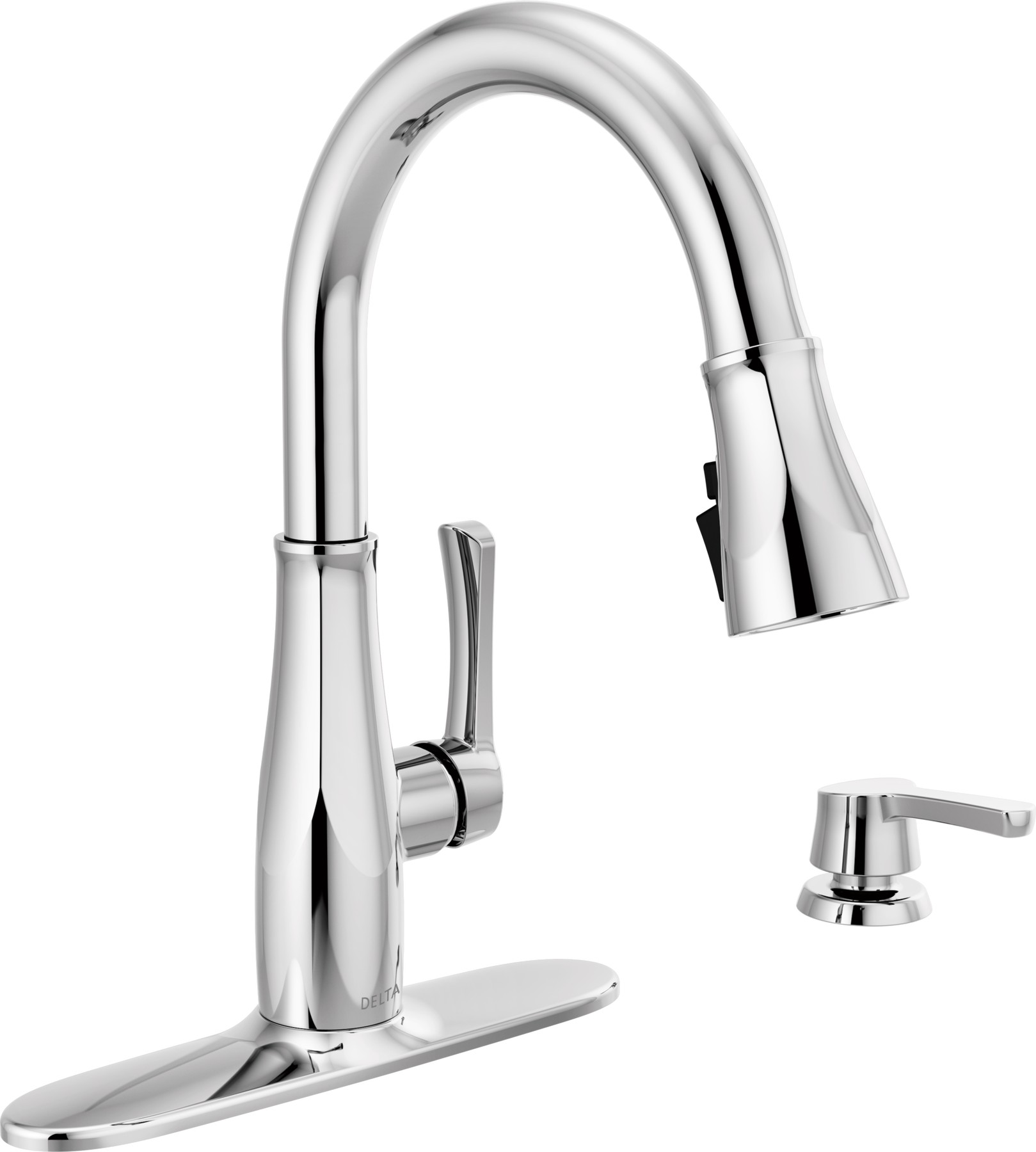 Single Handle Pull-Down Kitchen Faucet with Soap Dispenser and ShieldSpray ® Technology in Chrome — thumbnail 2