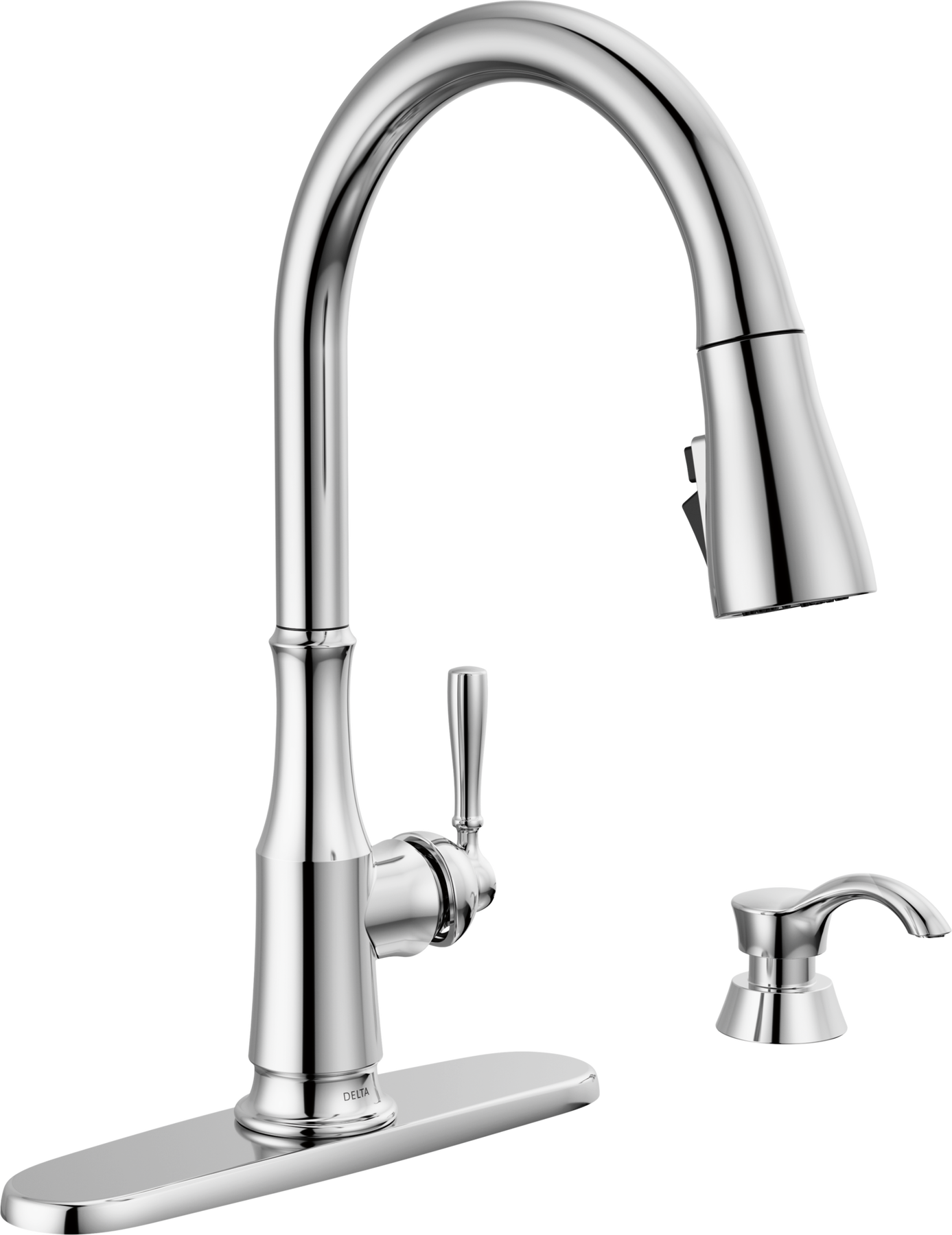 Single Handle Pull-Down Kitchen Faucet with Soap Dispenser and ShieldSpray Technology in Chrome — thumbnail 3