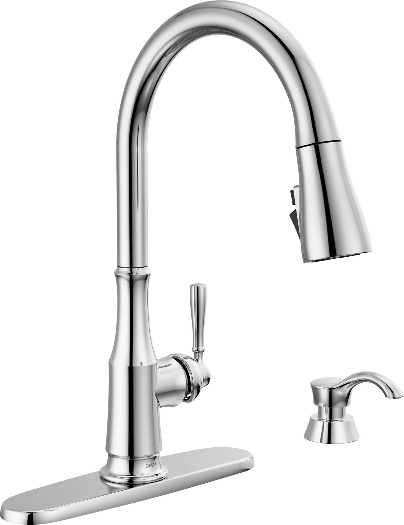 Single Handle Pull-Down Kitchen Faucet with Soap Dispenser and ShieldSpray Technology in Chrome — thumbnail 2