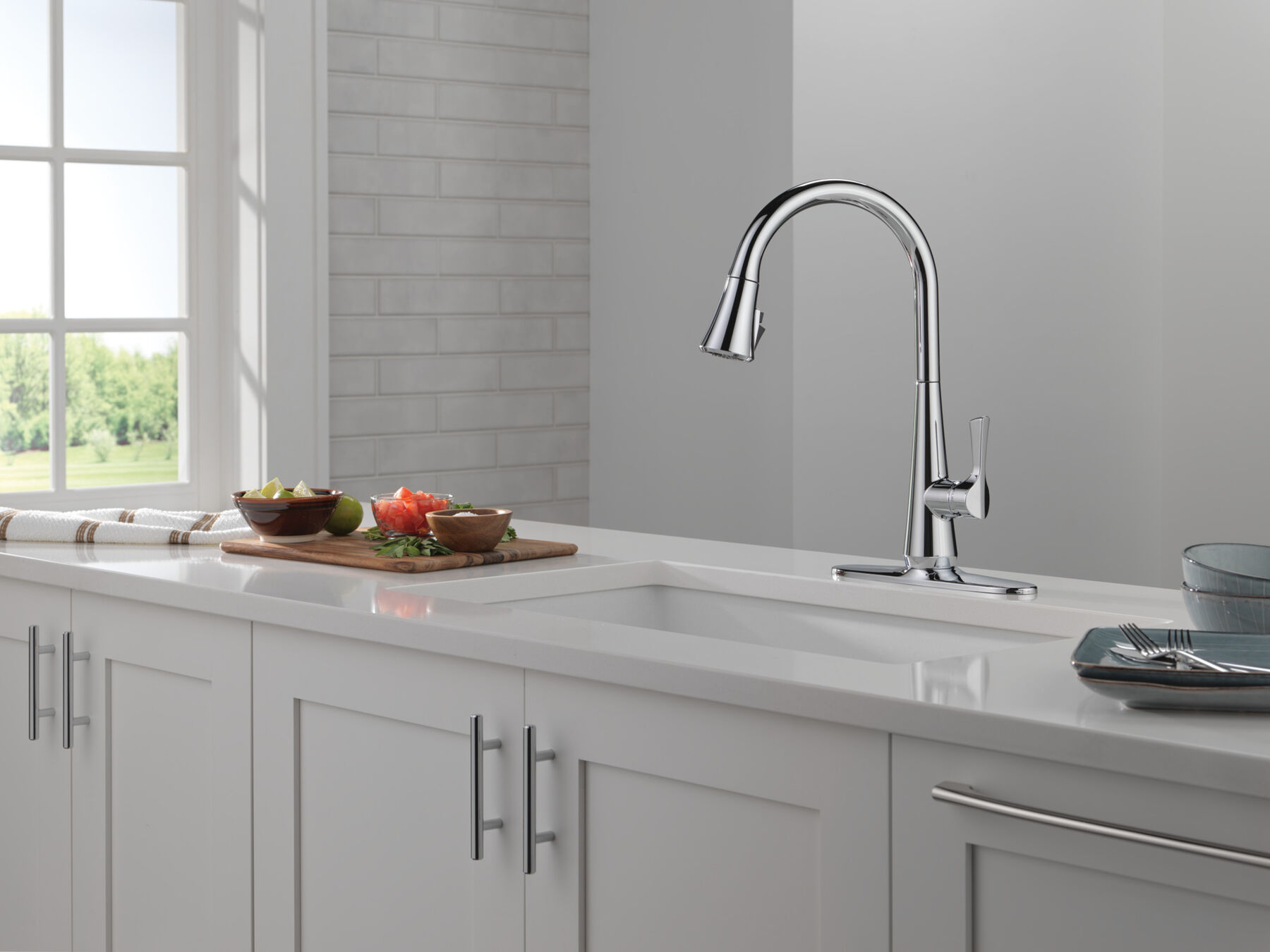 Single Handle Pull-Down Kitchen Faucet with ShieldSpray Technology in Chrome — image 1