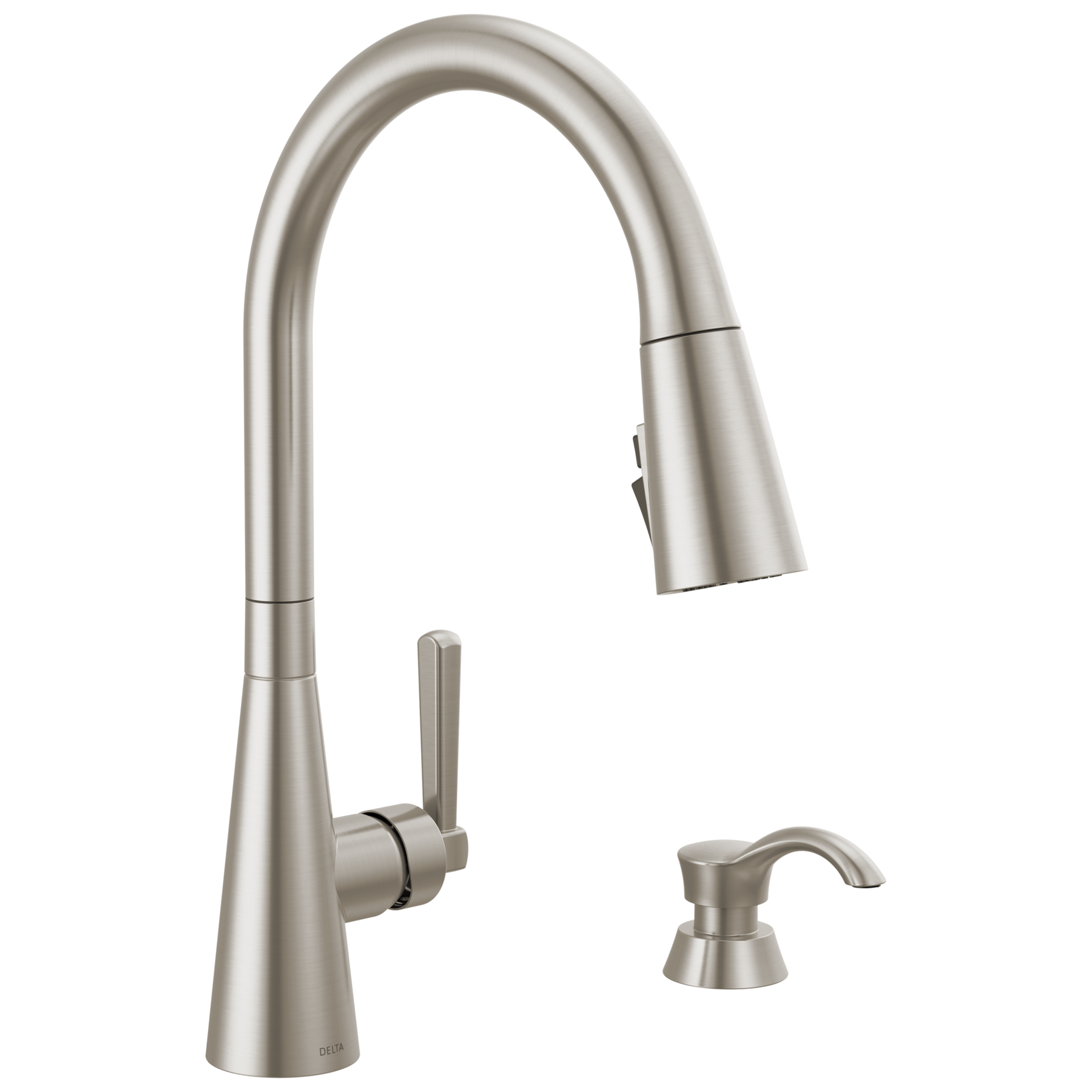 Single Handle Pull-Down Kitchen Faucet with Soap Dispenser and ShieldSpray Technology in Spotshield Stainless — image 1