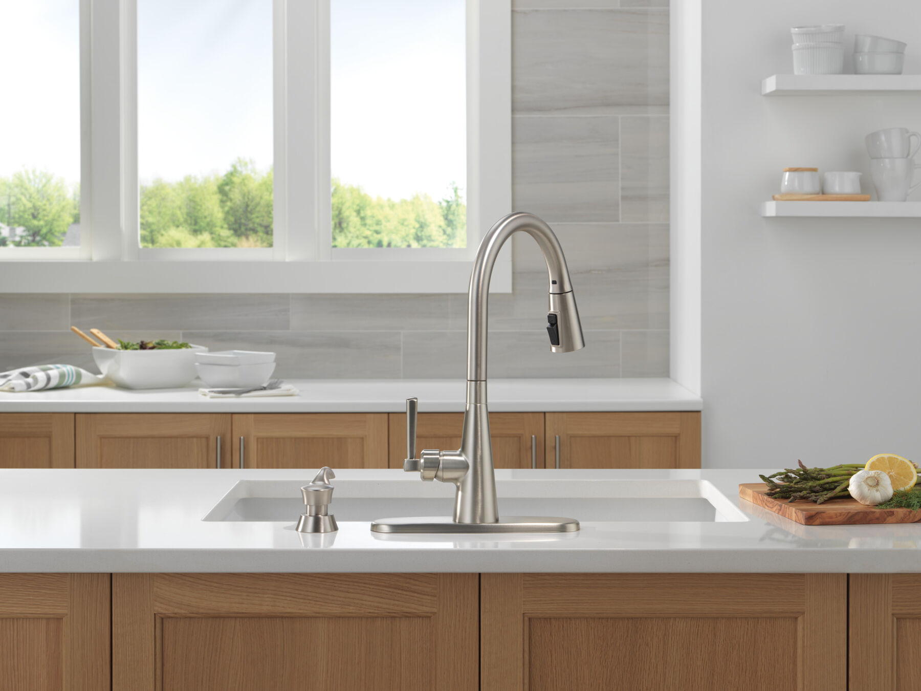 Single Handle Pull-Down Kitchen Faucet with Soap Dispenser and ShieldSpray Technology in Spotshield Stainless — thumbnail 3