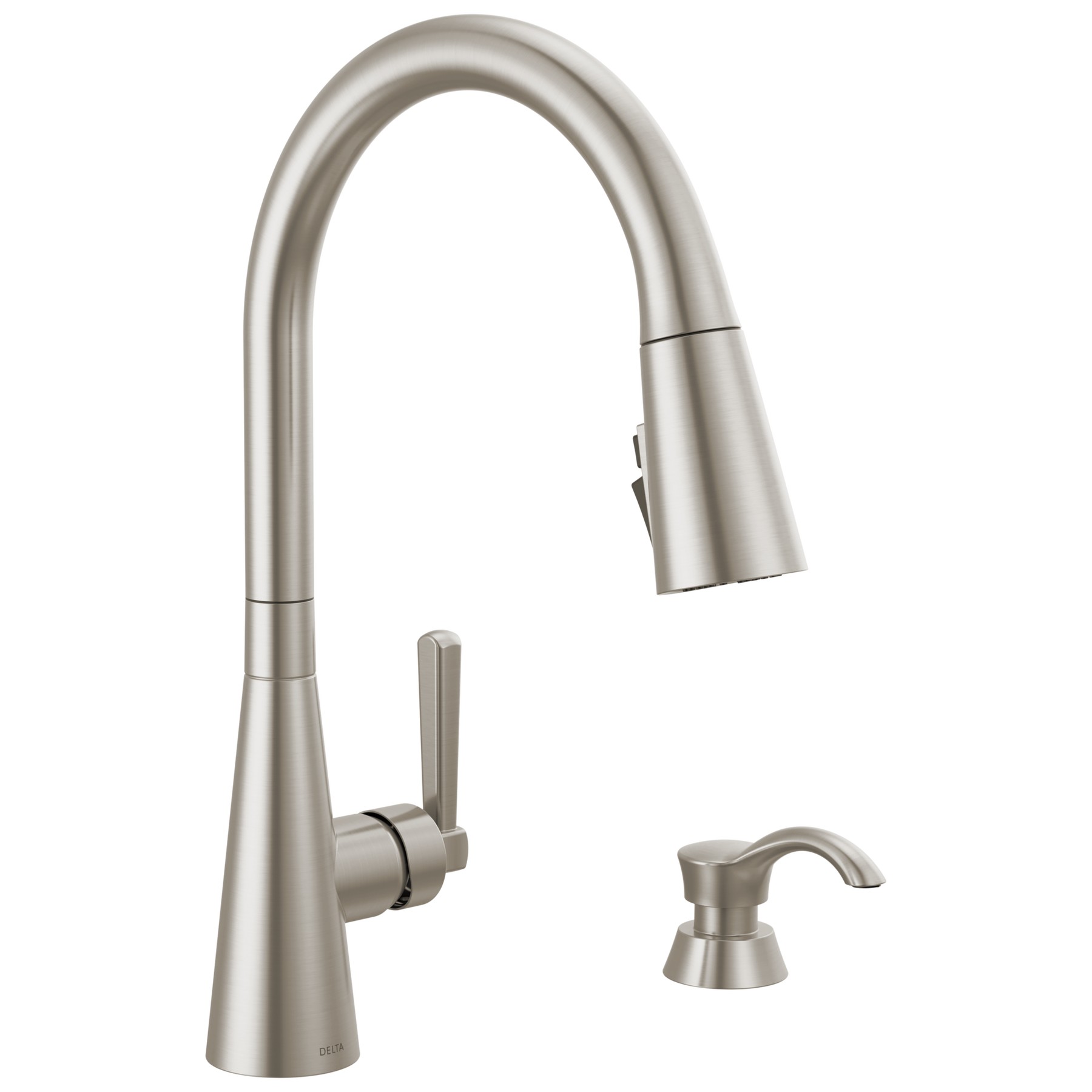 Single Handle Pull-Down Kitchen Faucet with Soap Dispenser and ShieldSpray Technology in Spotshield Stainless