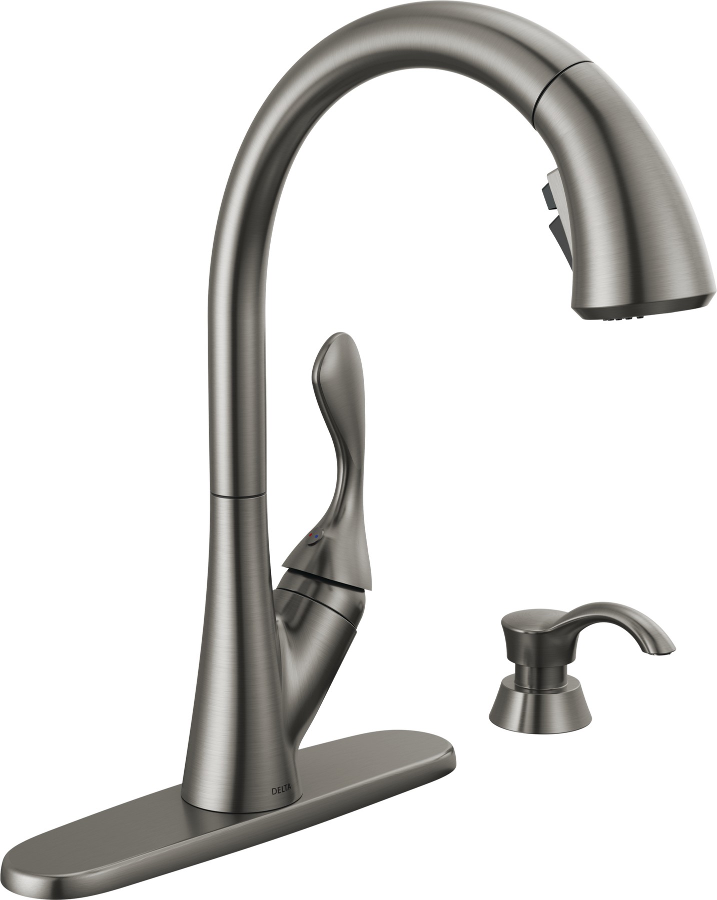 Single Handle Pull-Down Kitchen Faucet with Soap Dispenser and ShieldSpray® Technology in Black Stainless — thumbnail 2