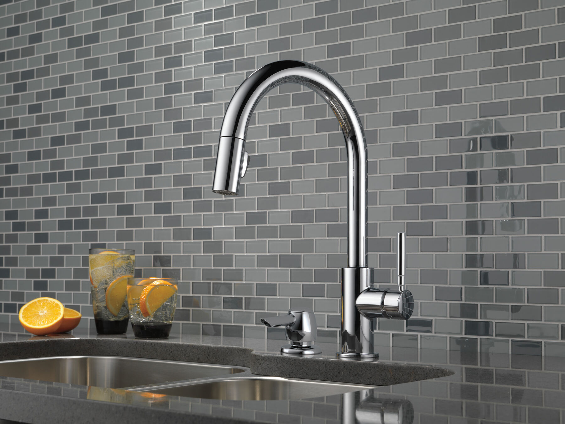 Single Handle Pull-Down Kitchen Faucet with Soap Dispenser in Chrome — thumbnail 3
