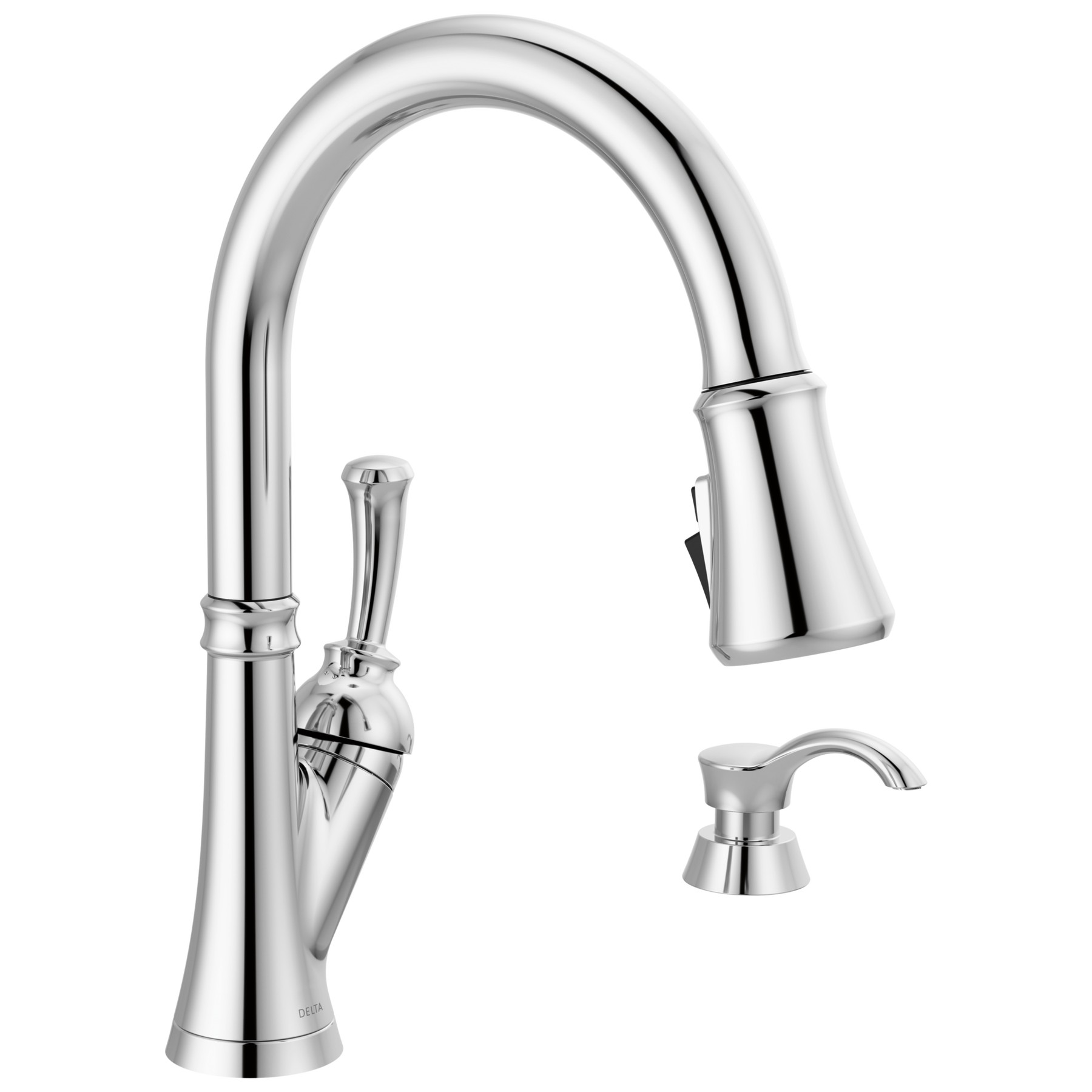 Single Handle Pull-Down Kitchen Faucet with Soap Dispenser and ShieldSpray® Technology in Chrome