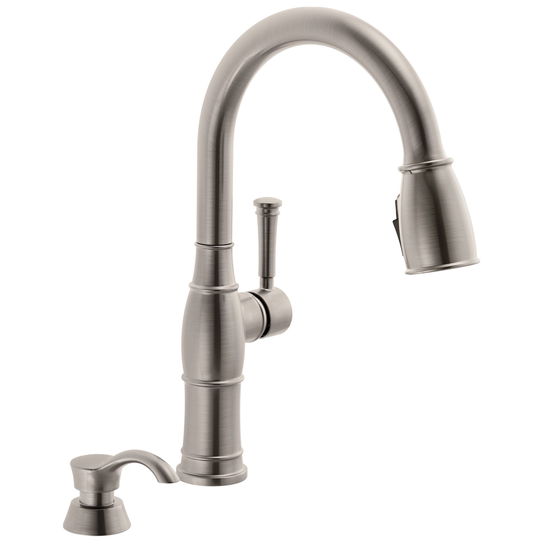 Single Handle Pull-Down Kitchen Faucet with Soap Dispenser and ShieldSpray® Technology in Spotshield Stainless