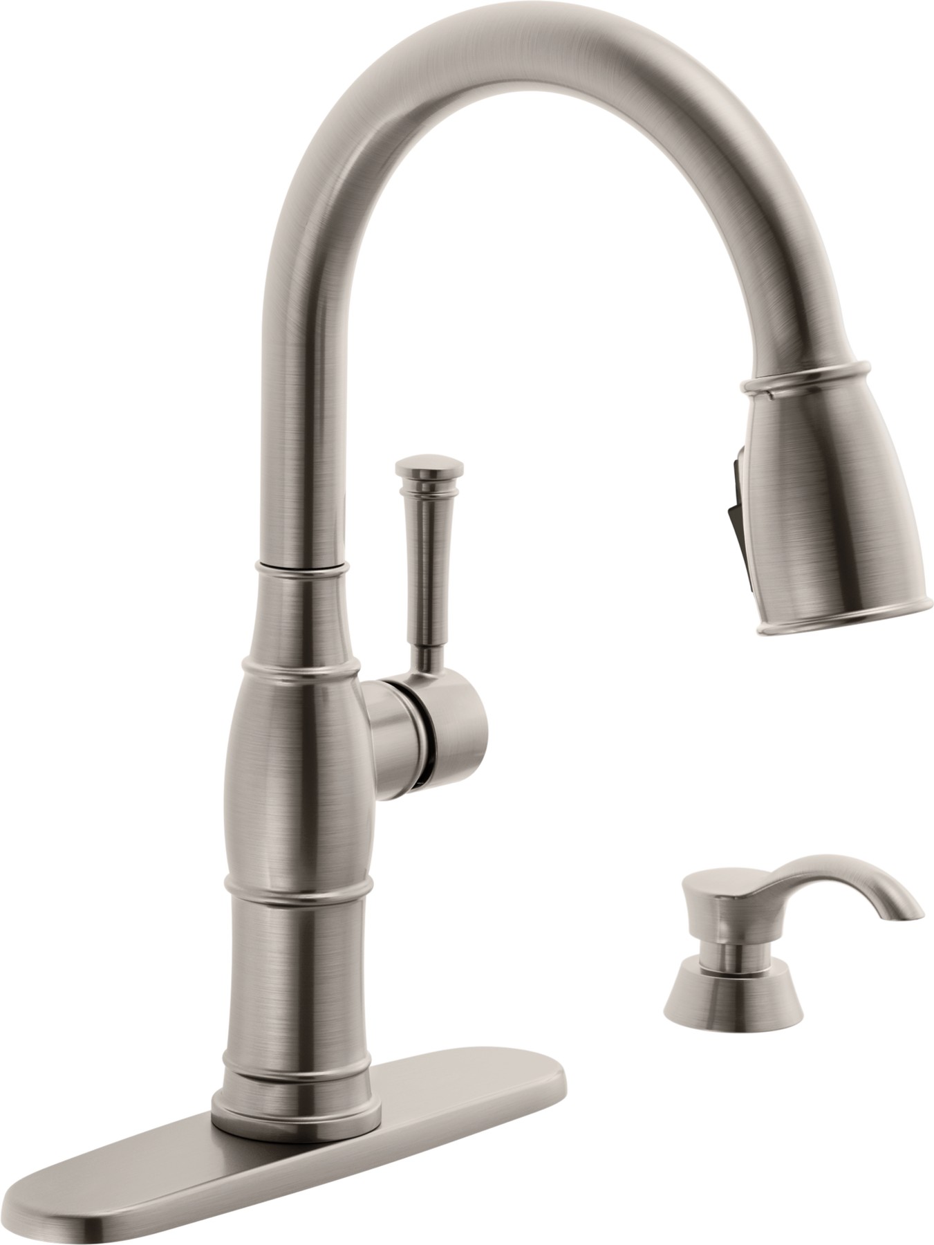 Single Handle Pull-Down Kitchen Faucet with Soap Dispenser and ShieldSpray® Technology in Spotshield Stainless — thumbnail 2
