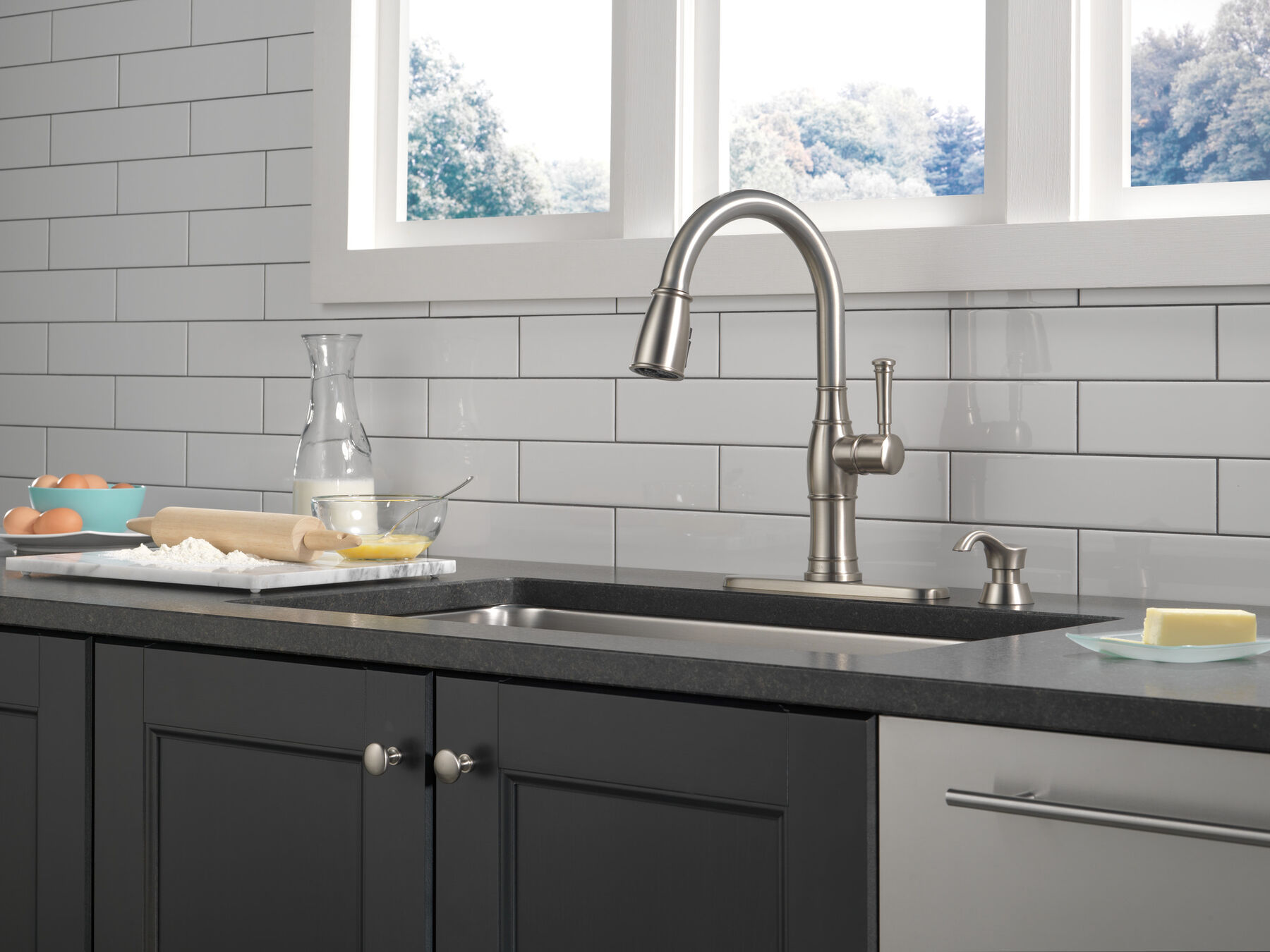 Single Handle Pull-Down Kitchen Faucet with Soap Dispenser and ShieldSpray® Technology in Spotshield Stainless — thumbnail 3