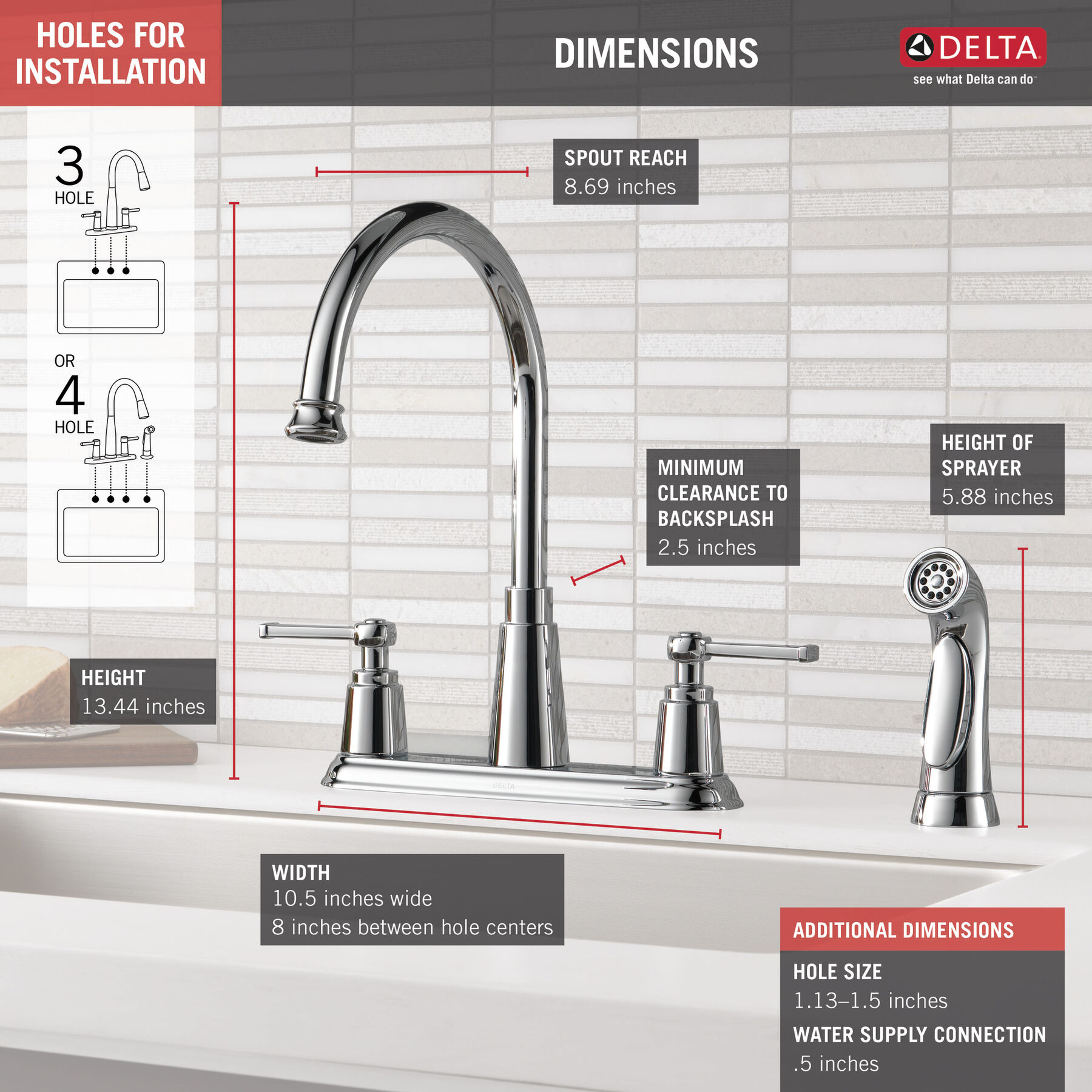 Two Handle Kitchen Faucet with Spray in Chrome 21742LF — thumbnail 3