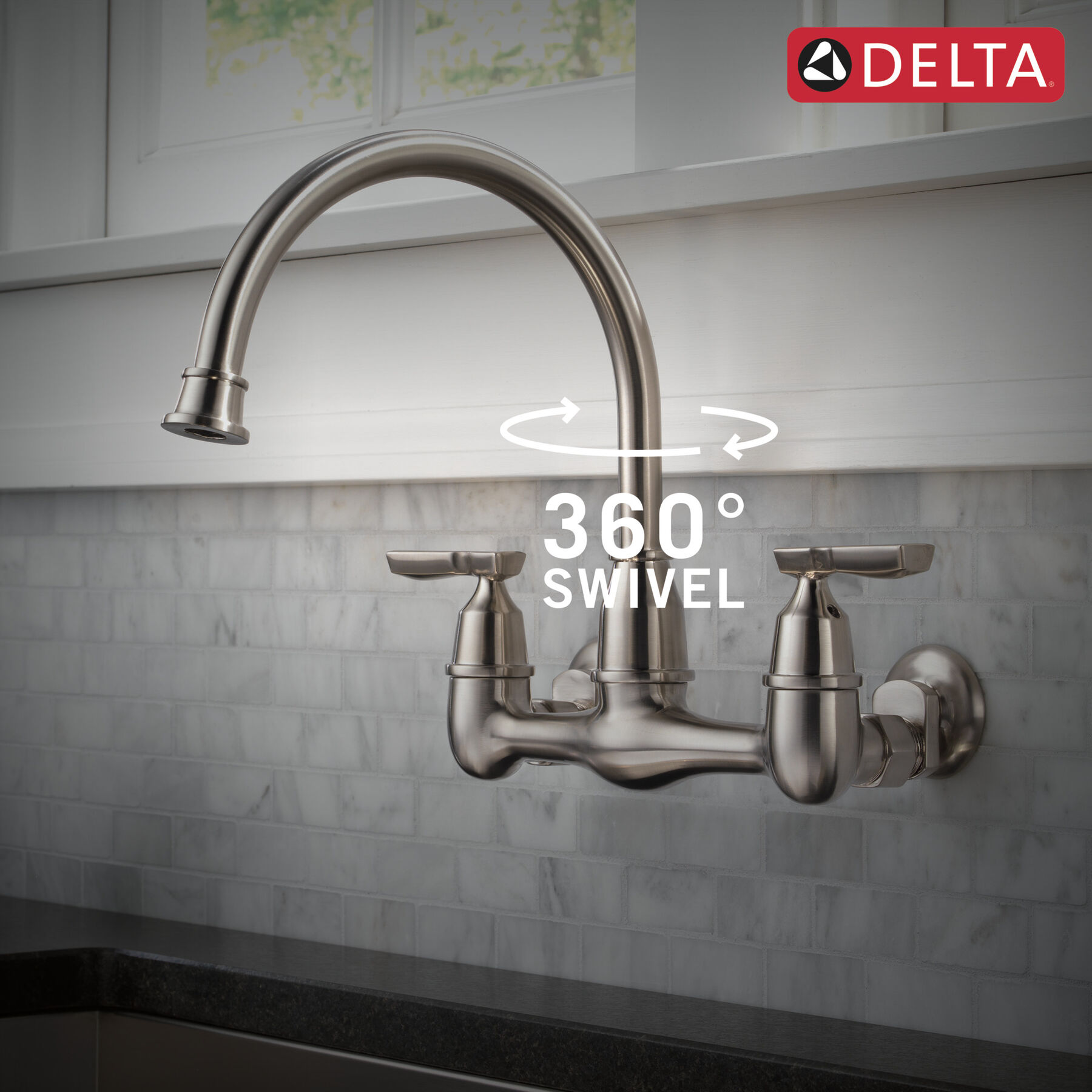 Two Handle Wall Mounted Kitchen Faucet in Stainless — thumbnail 2