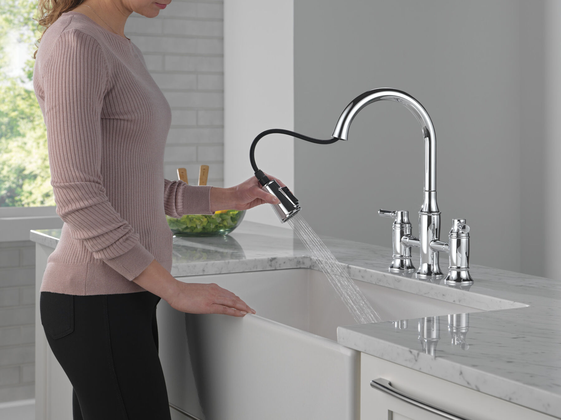 Two Handle Pull-Down Bridge Kitchen Faucet in Lumicoat® Chrome — thumbnail 3