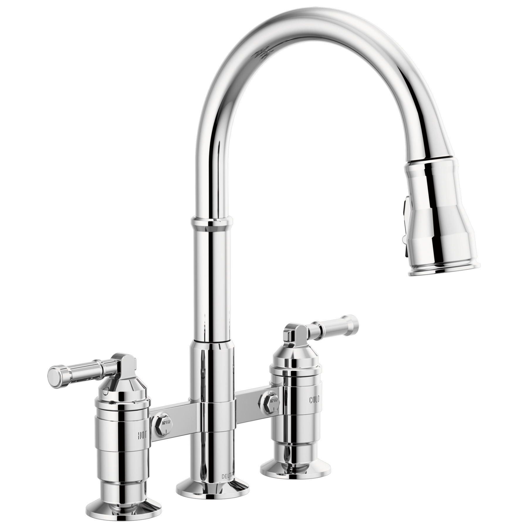 Two Handle Pull-Down Bridge Kitchen Faucet in Chrome — image 1