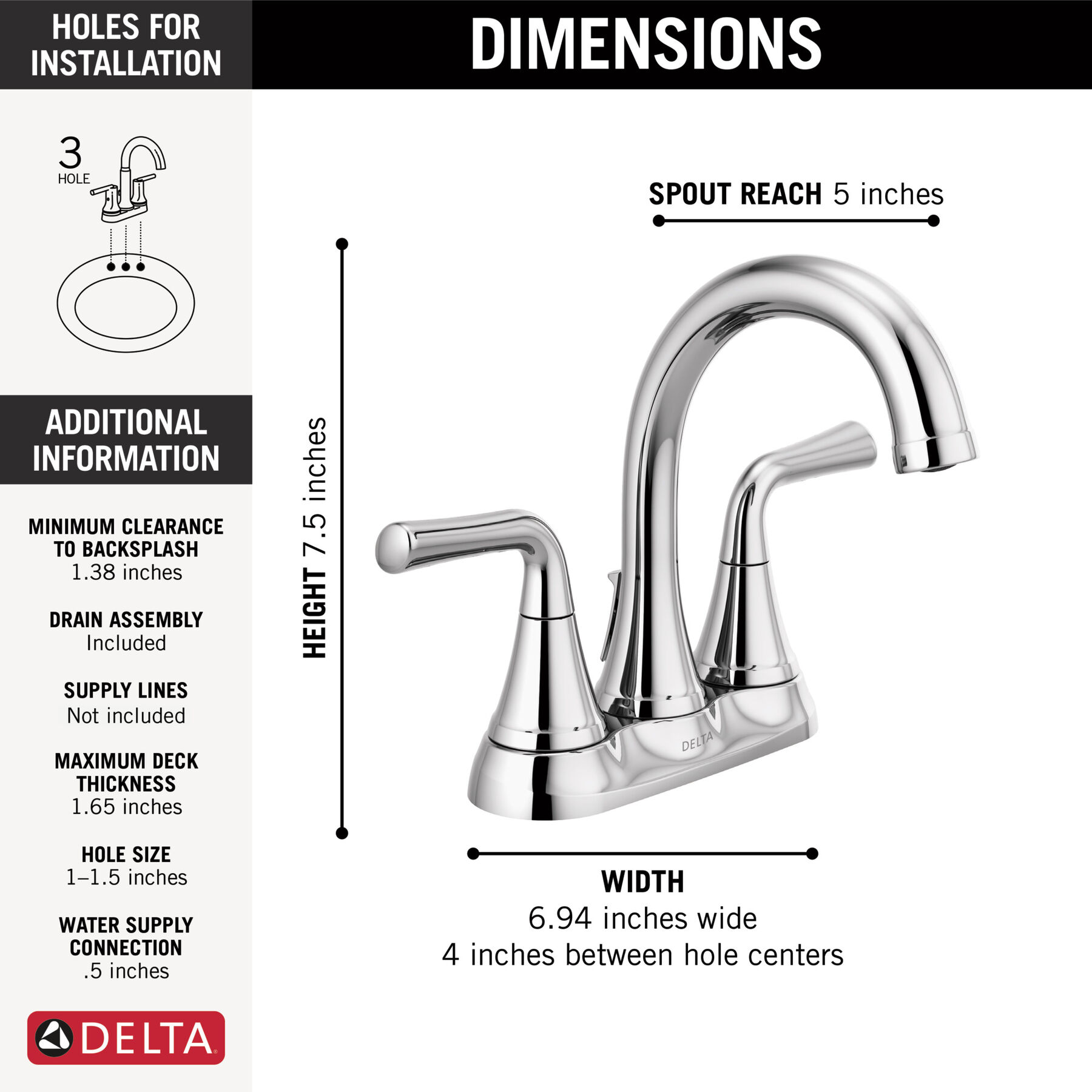 Two Handle Tract-Pack Centerset Bathroom Faucet in Chrome — thumbnail 2