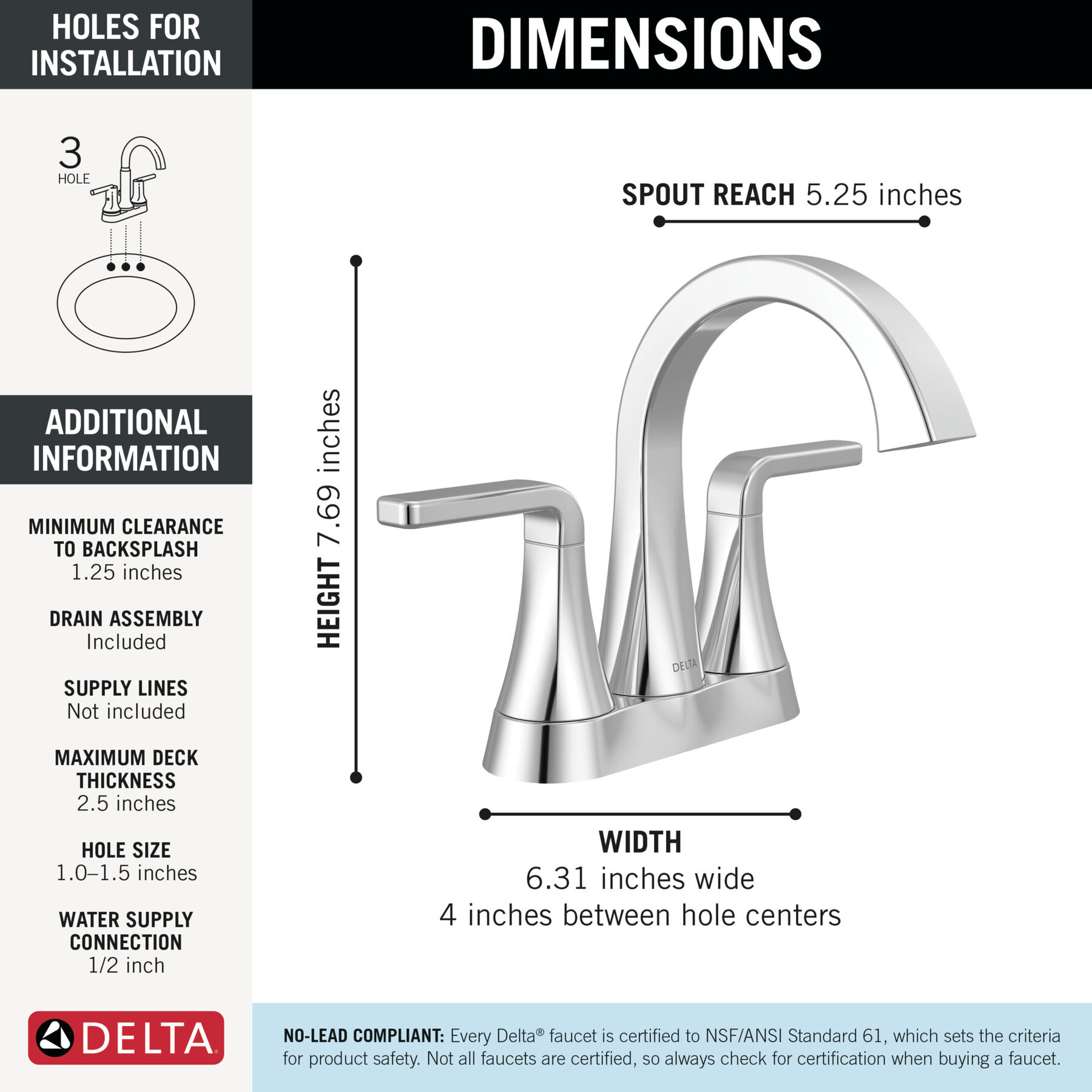 Two Handle Centerset Bathroom Faucet in Chrome — thumbnail 2