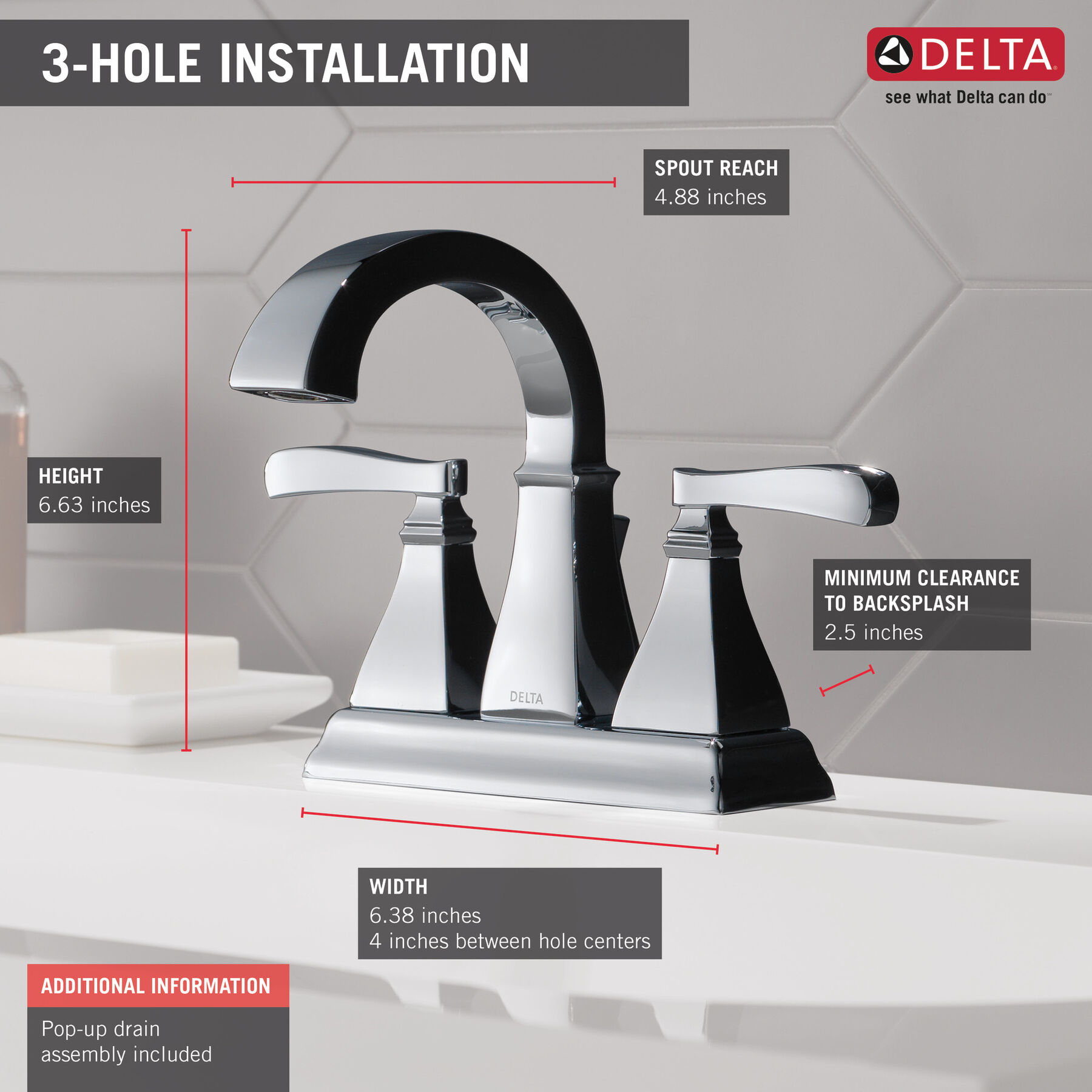 Two Handle Centerset Bathroom Faucet in Chrome 25718LF — thumbnail 3