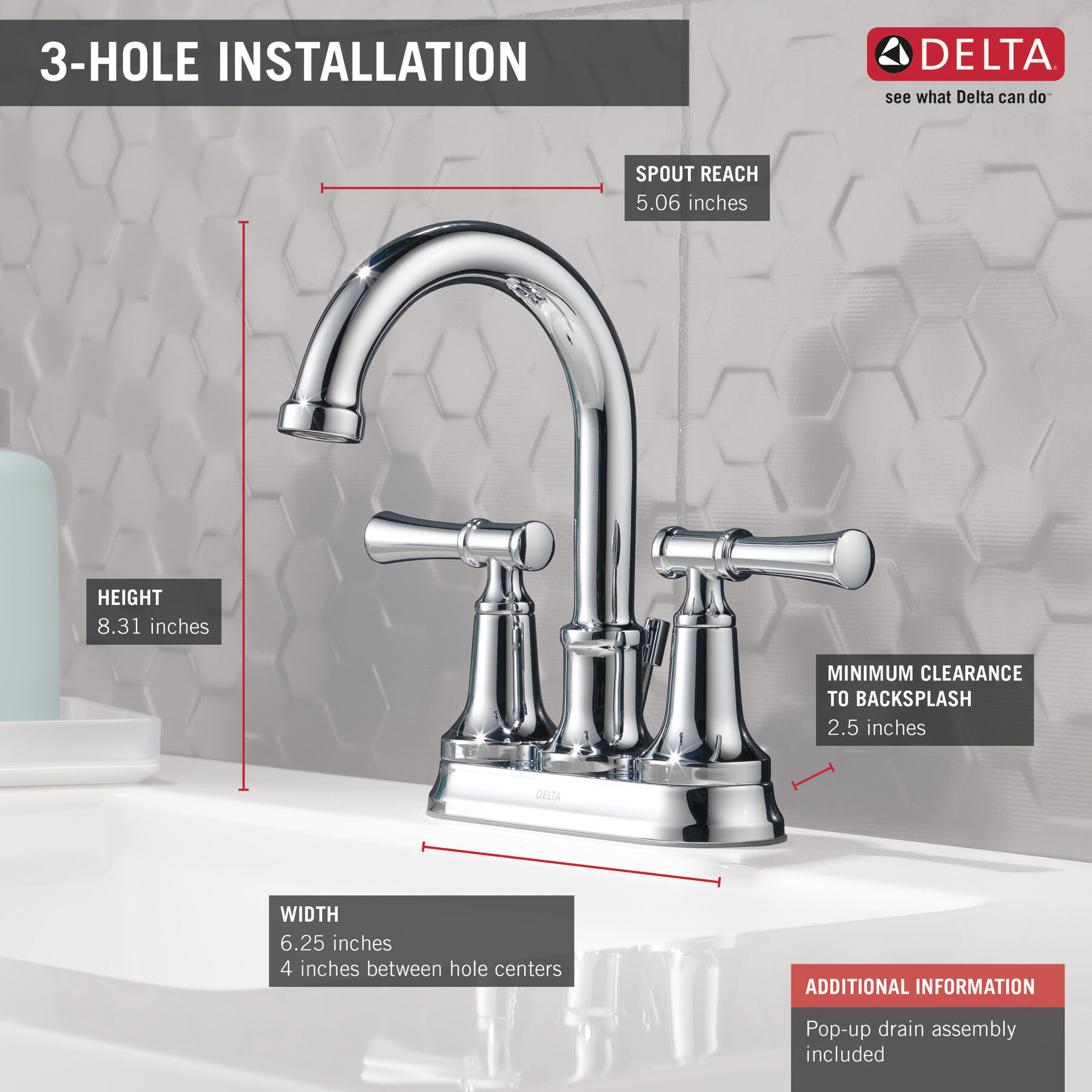 Two Handle Centerset Bathroom Faucet in Chrome 25747LF — thumbnail 2