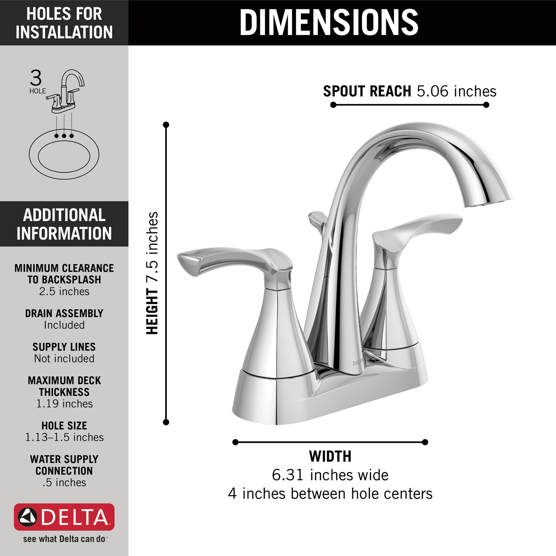 Two Handle Centerset Bathroom Faucet in Chrome 25748LF — thumbnail 3