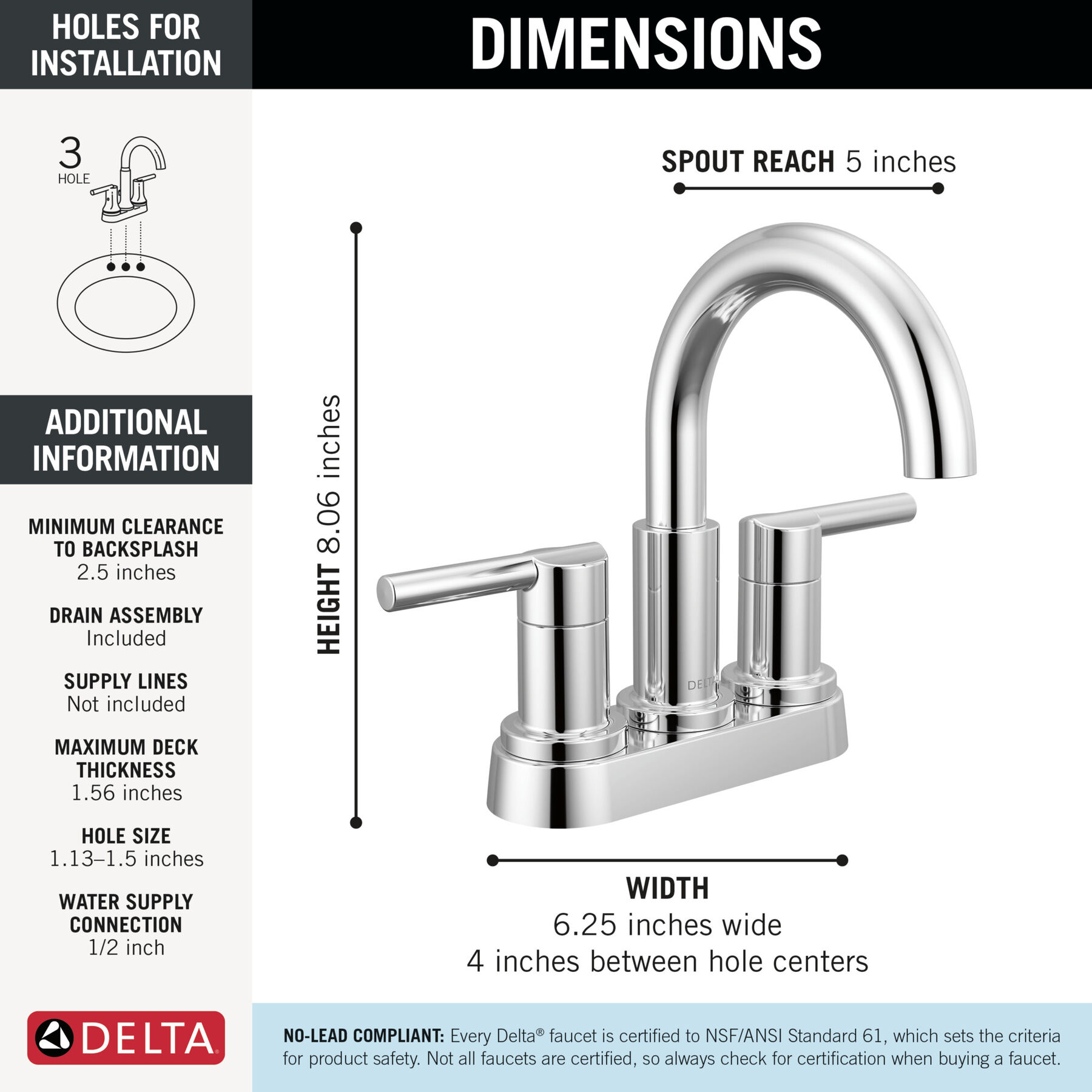 Two Handle Centerset Bathroom Faucet in Chrome 25749LF — thumbnail 2