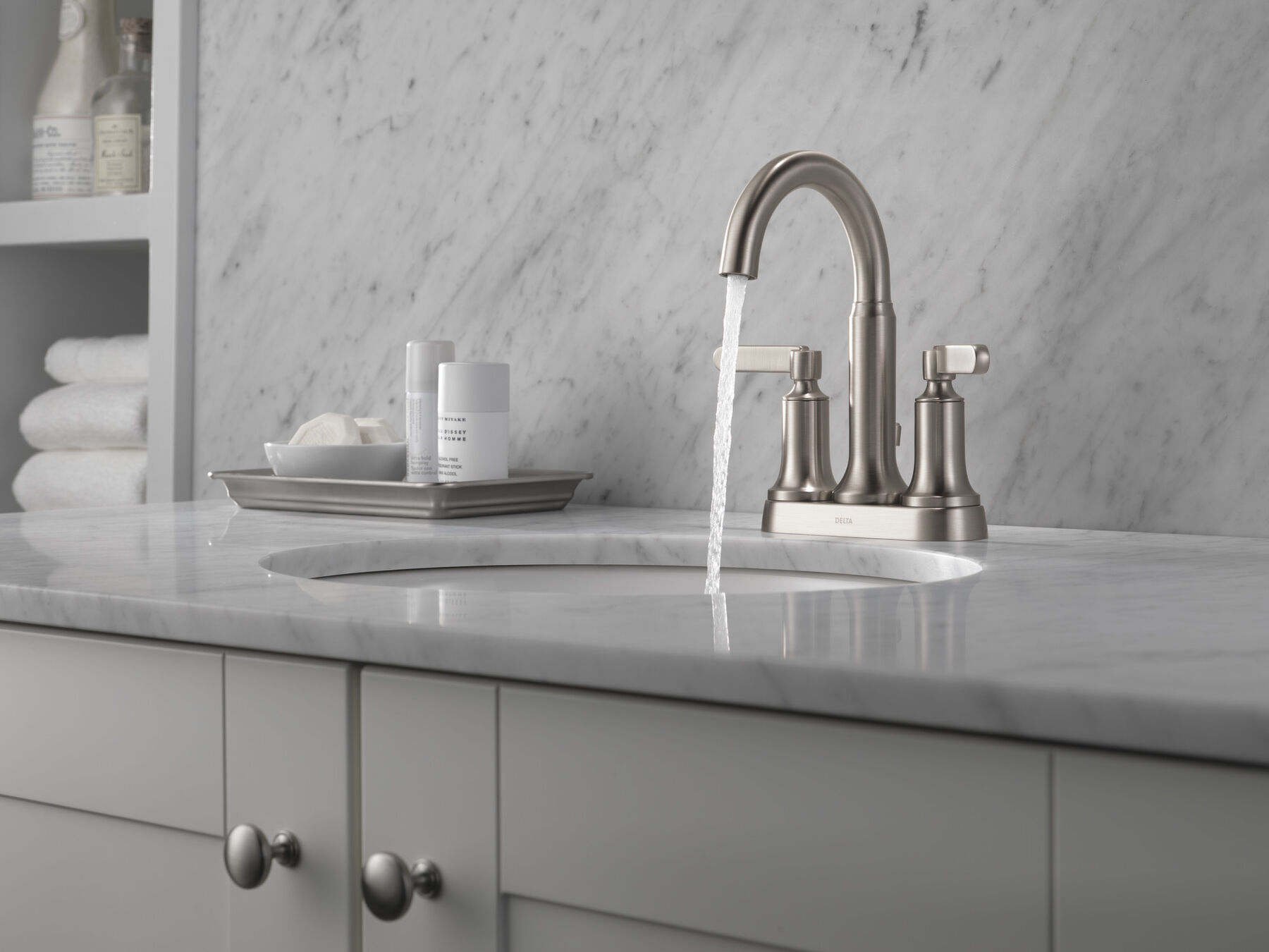 Two Handle Centerset Bathroom Faucet in Spotshield Brushed Nickel — thumbnail 3
