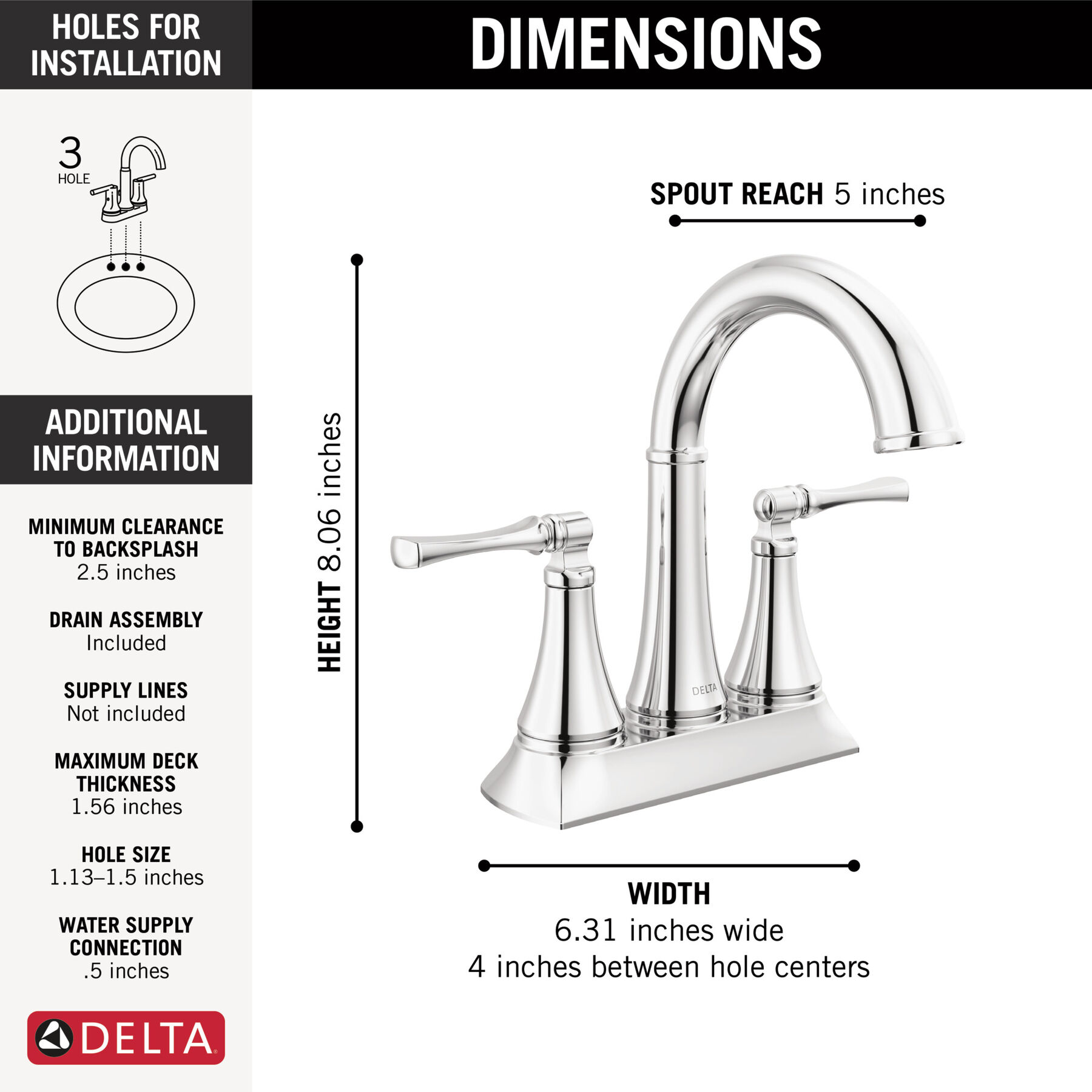 Two Handle Centerset Lavatory Faucet in Chrome 25798LF — thumbnail 2