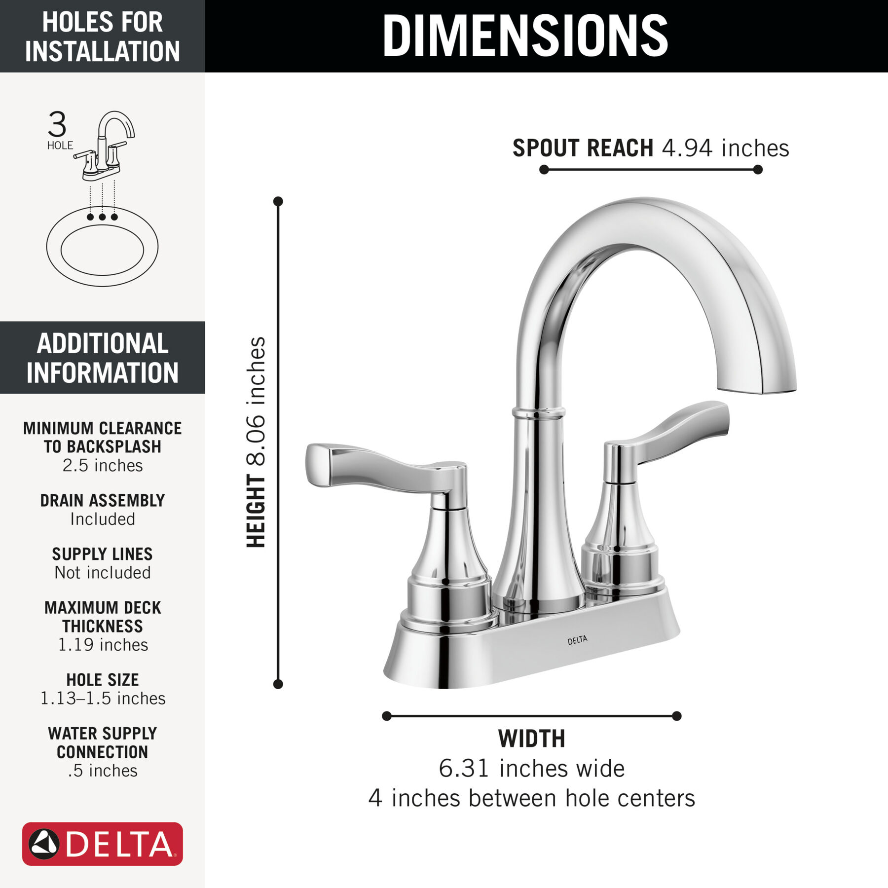 Two Handle Centerset Bathroom Faucet in Chrome 25822LF — thumbnail 2