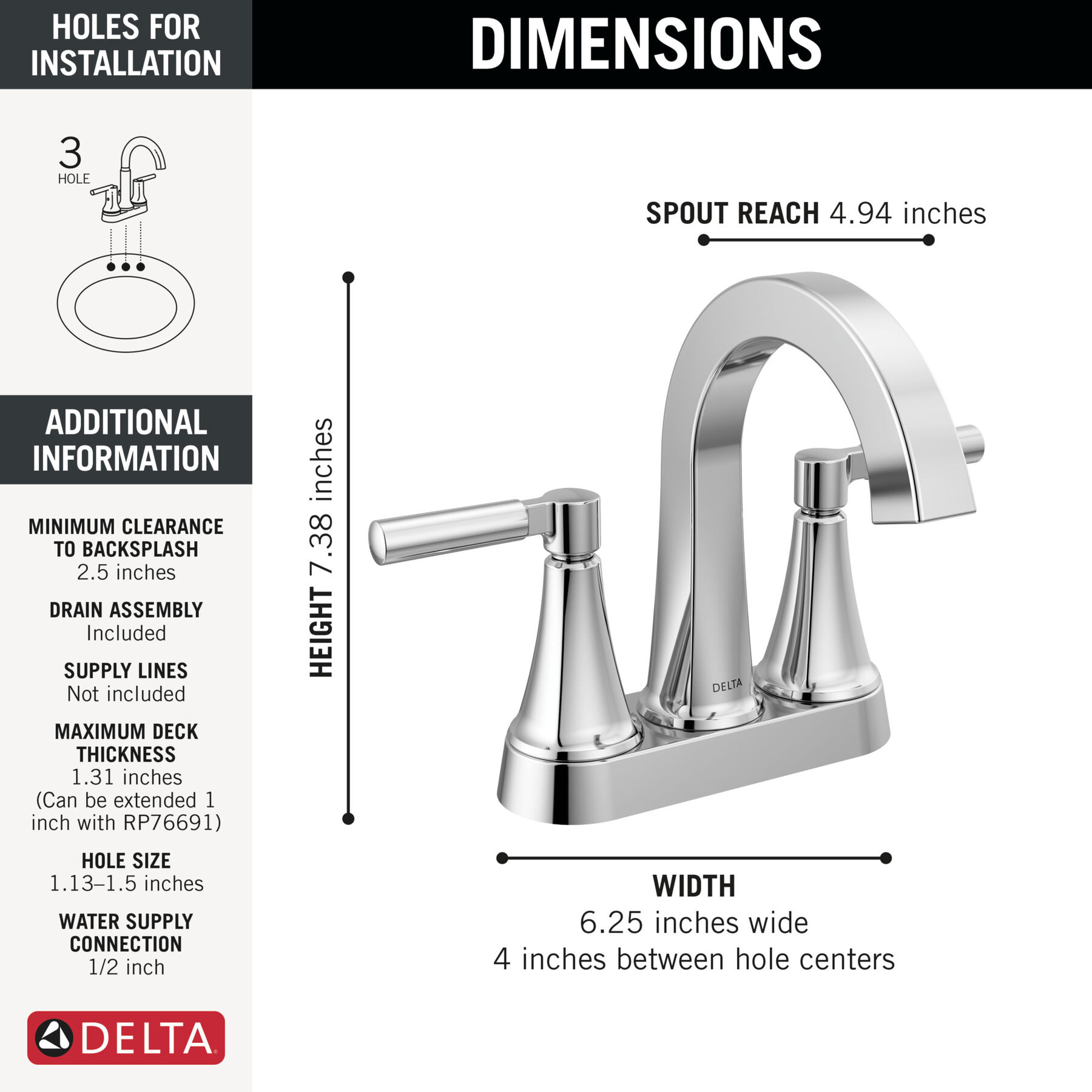 Two Handle Centerset Bathroom Faucet in Chrome 25839LF — thumbnail 2