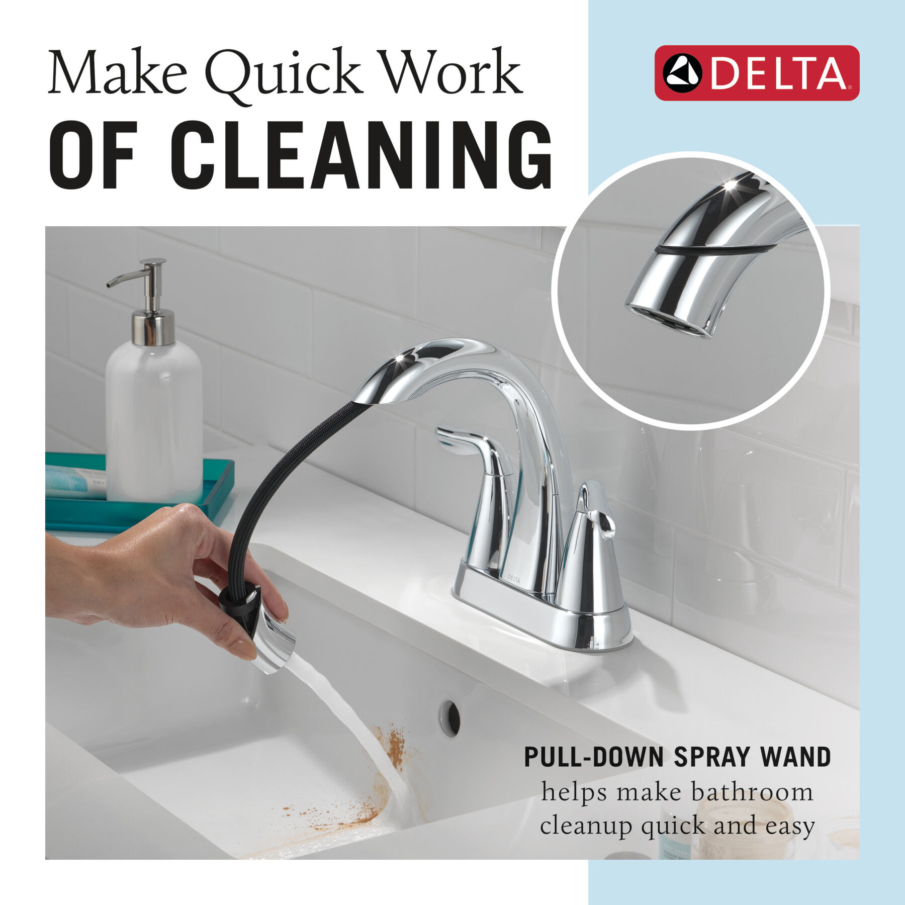 Two Handle Centerset Pull-Down Bathroom Faucet in Chrome — thumbnail 2