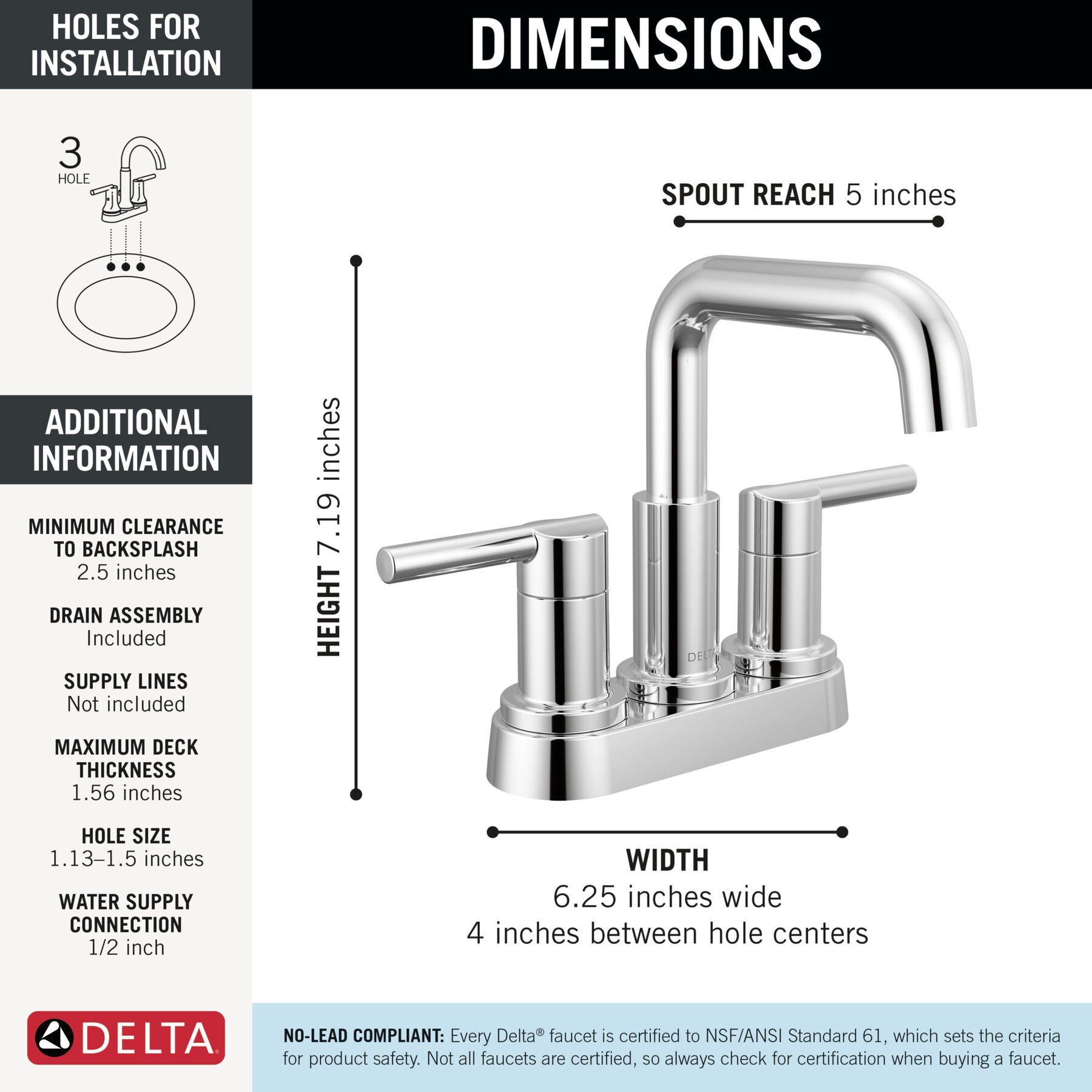 Two Handle Centerset Bathroom Faucet in Chrome 25849LF — thumbnail 2