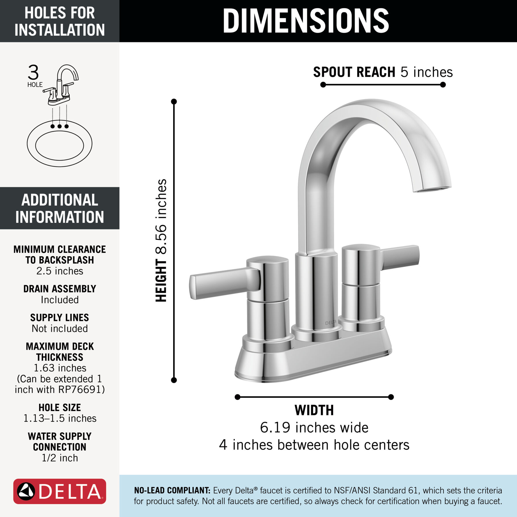 Two Handle Centerset Bathroom Faucet in Chrome 25855LF — thumbnail 2