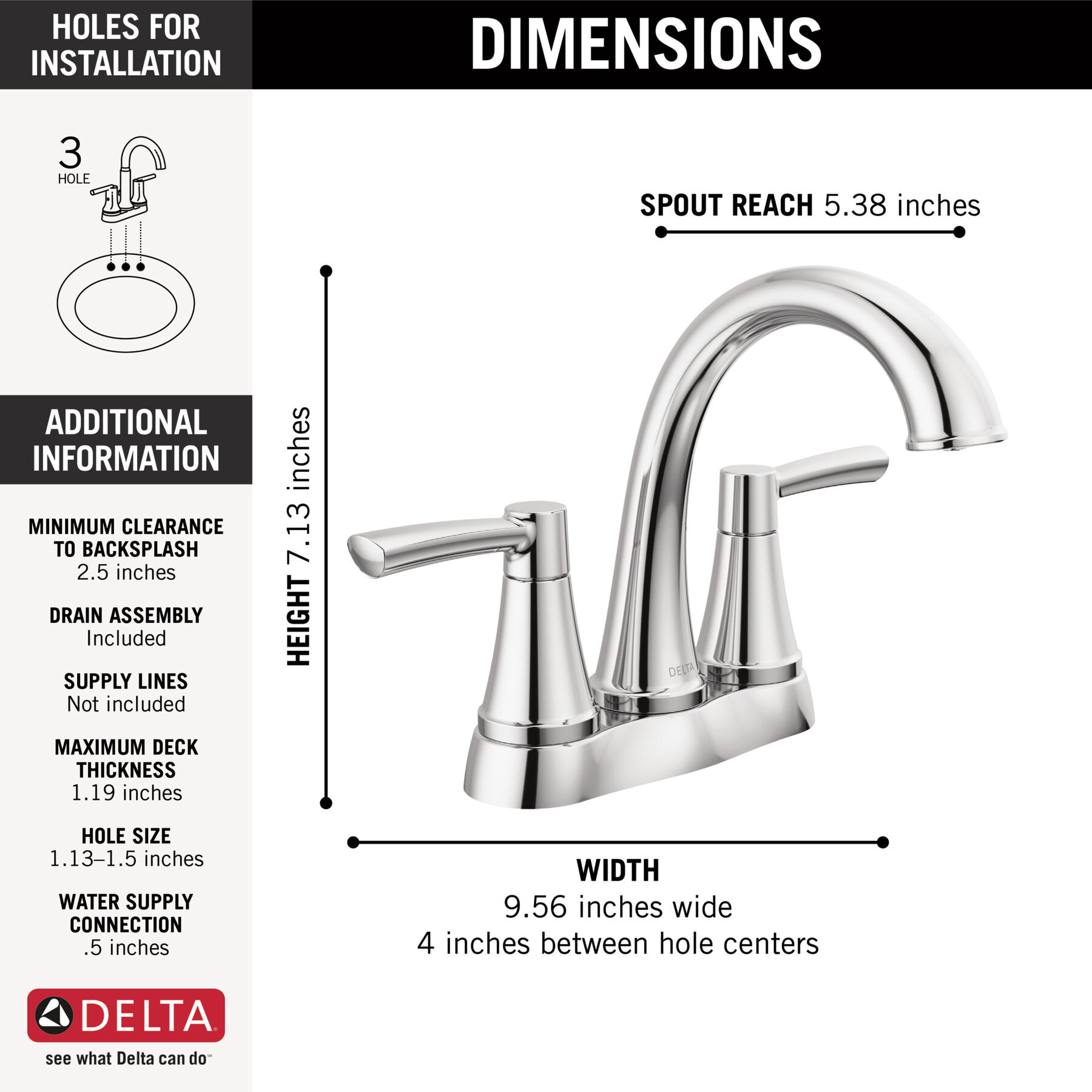 Two Handle Centerset Bathroom Faucet in Chrome 25862LF — thumbnail 2