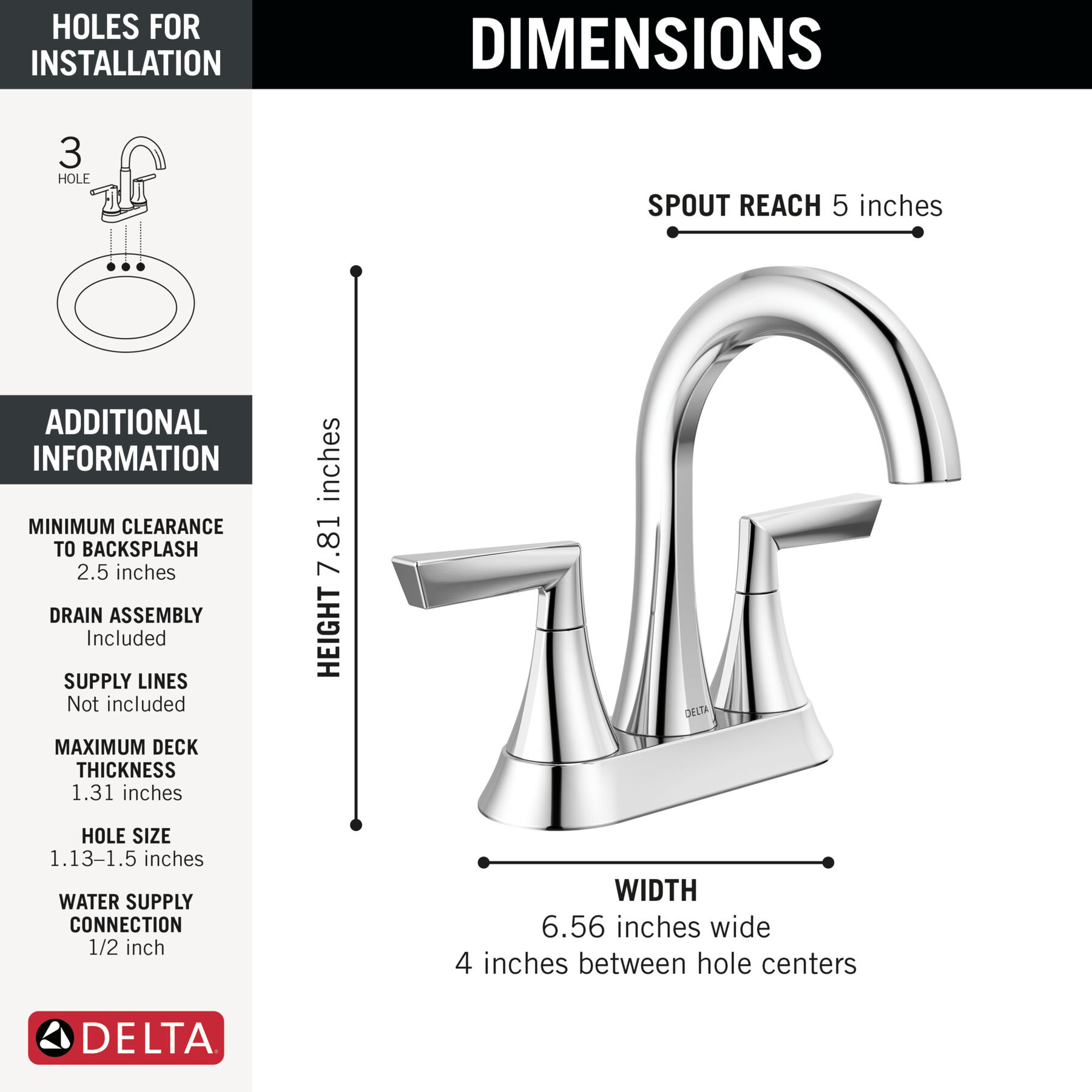 Two Handle Centerset Bathroom Faucet in Chrome 25874LF — thumbnail 2