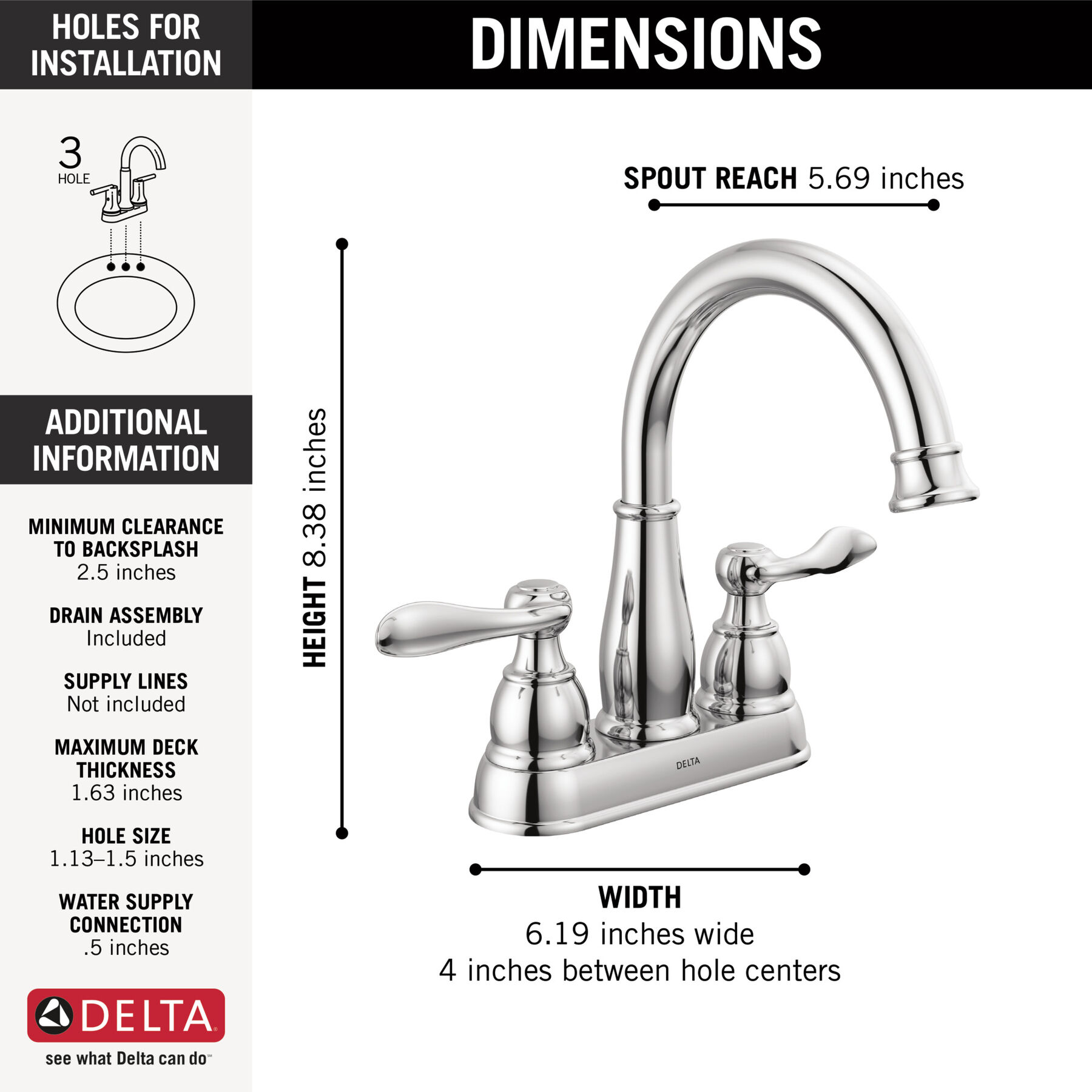 Two Handle Centerset Bathroom Faucet in Chrome 25896LF — thumbnail 2