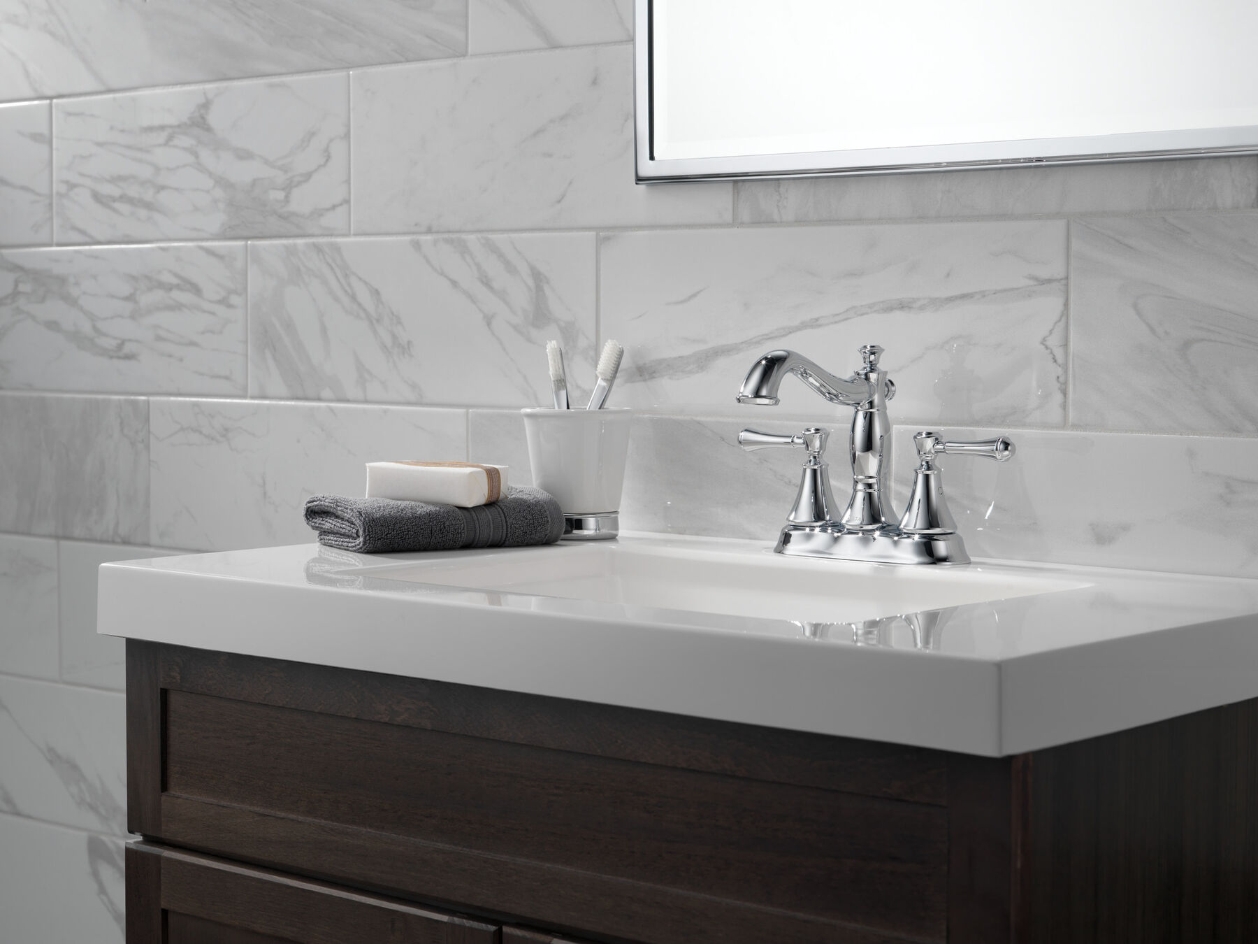 Two Handle Centerset Bathroom Faucet - Metal Pop-Up in Chrome — thumbnail 3