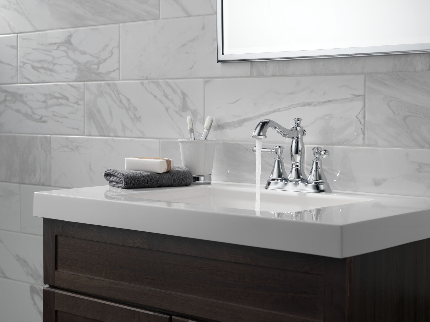 Two Handle Centerset Bathroom Faucet - Metal Pop-Up in Chrome — thumbnail 2