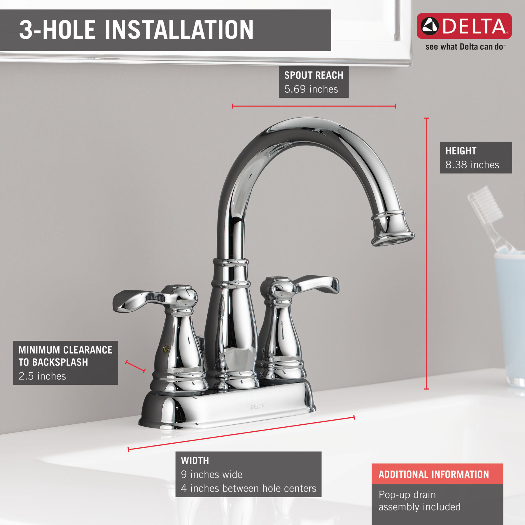 Two Handle Centerset Bathroom Faucet in Chrome — thumbnail 3