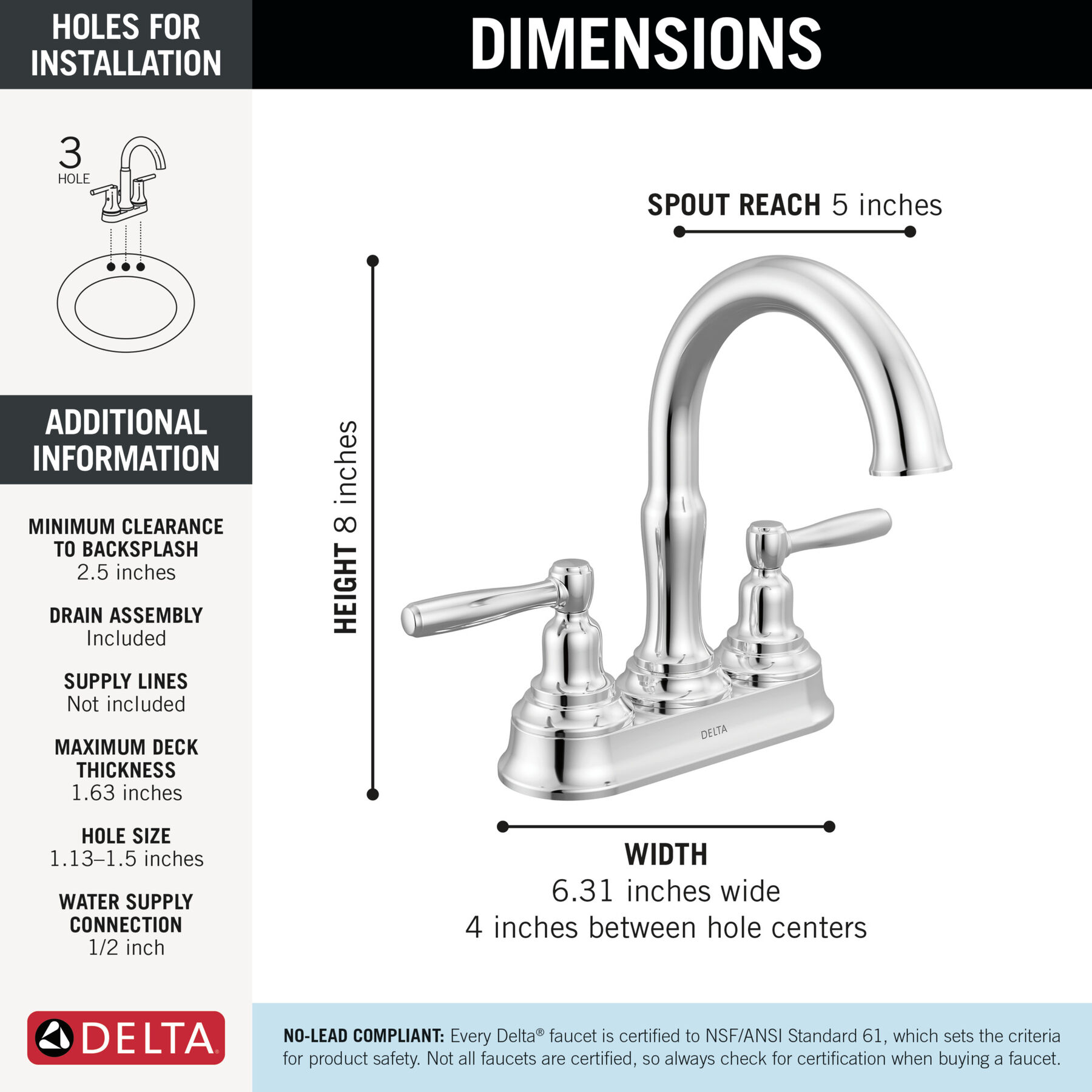 Two Handle Centerset Bathroom Faucet in Chrome 25985LF — thumbnail 2