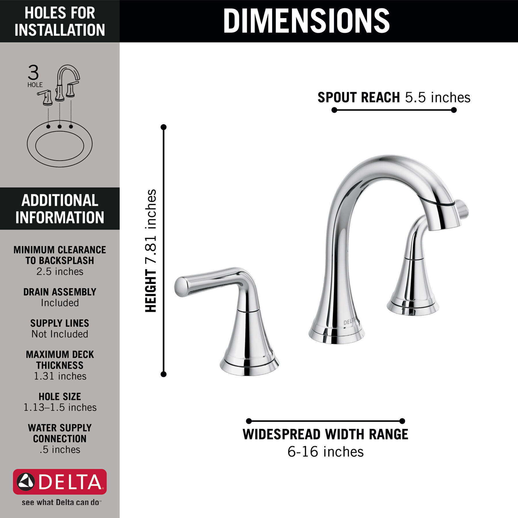 Two Handle Widespread Pull-Down Bathroom Faucet in Chrome — thumbnail 2