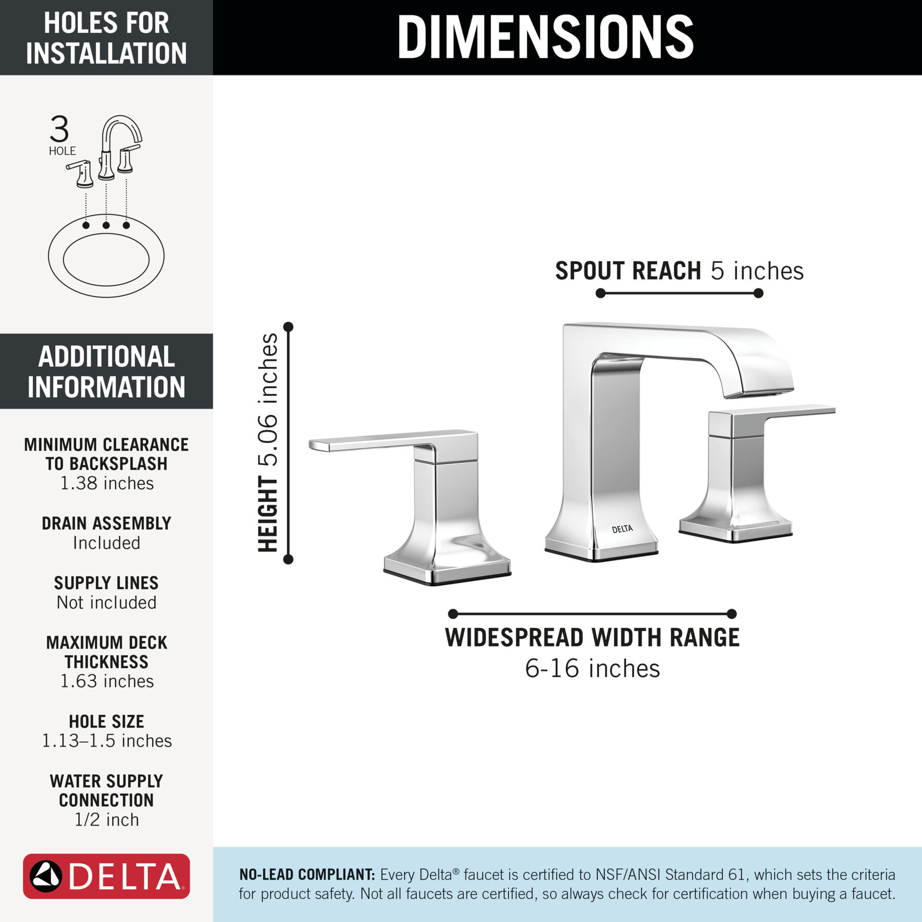 Two Handle Widespread Bathroom Faucet in Chrome — thumbnail 2