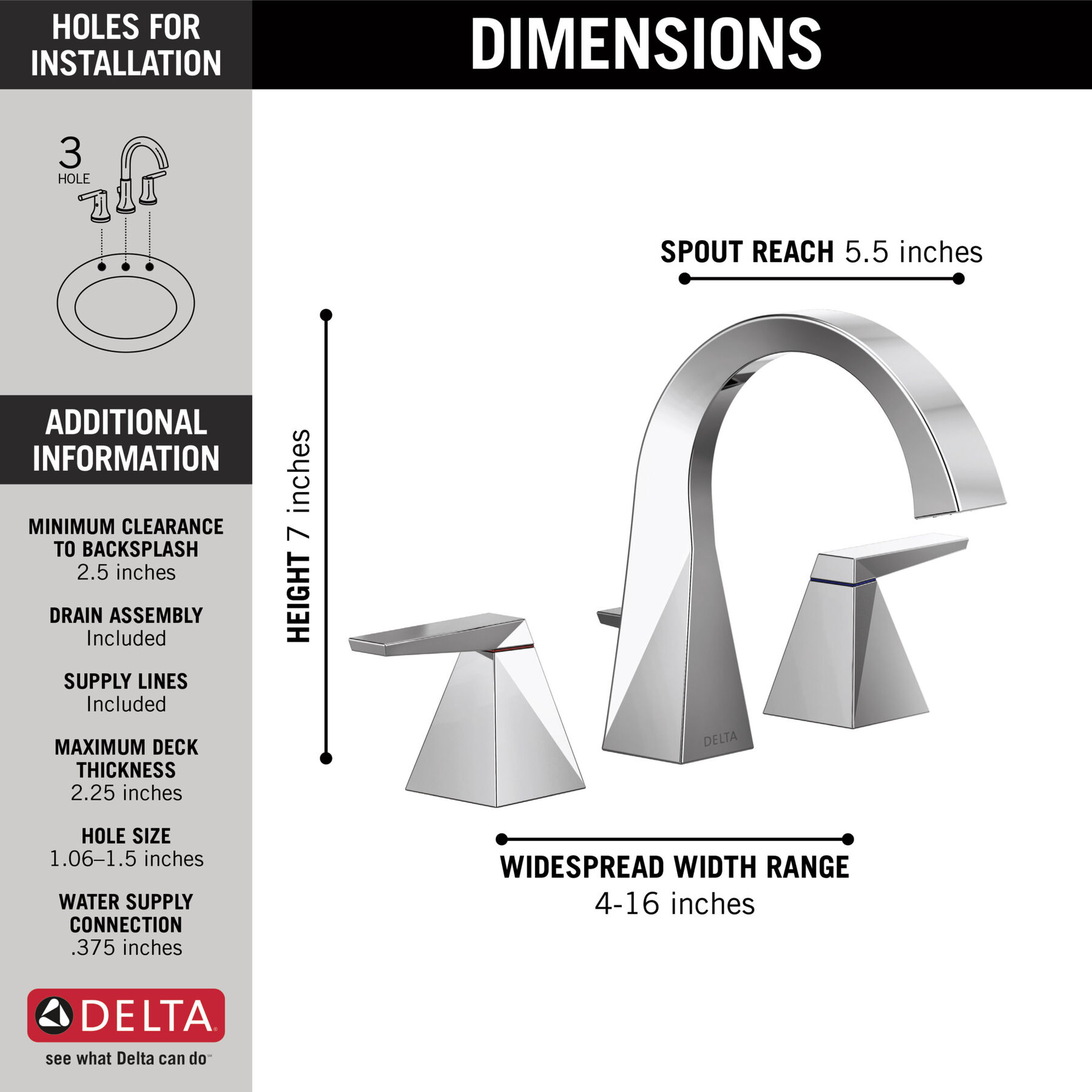 Two Handle Widespread Bathroom Faucet in Lumicoat® Chrome — thumbnail 2